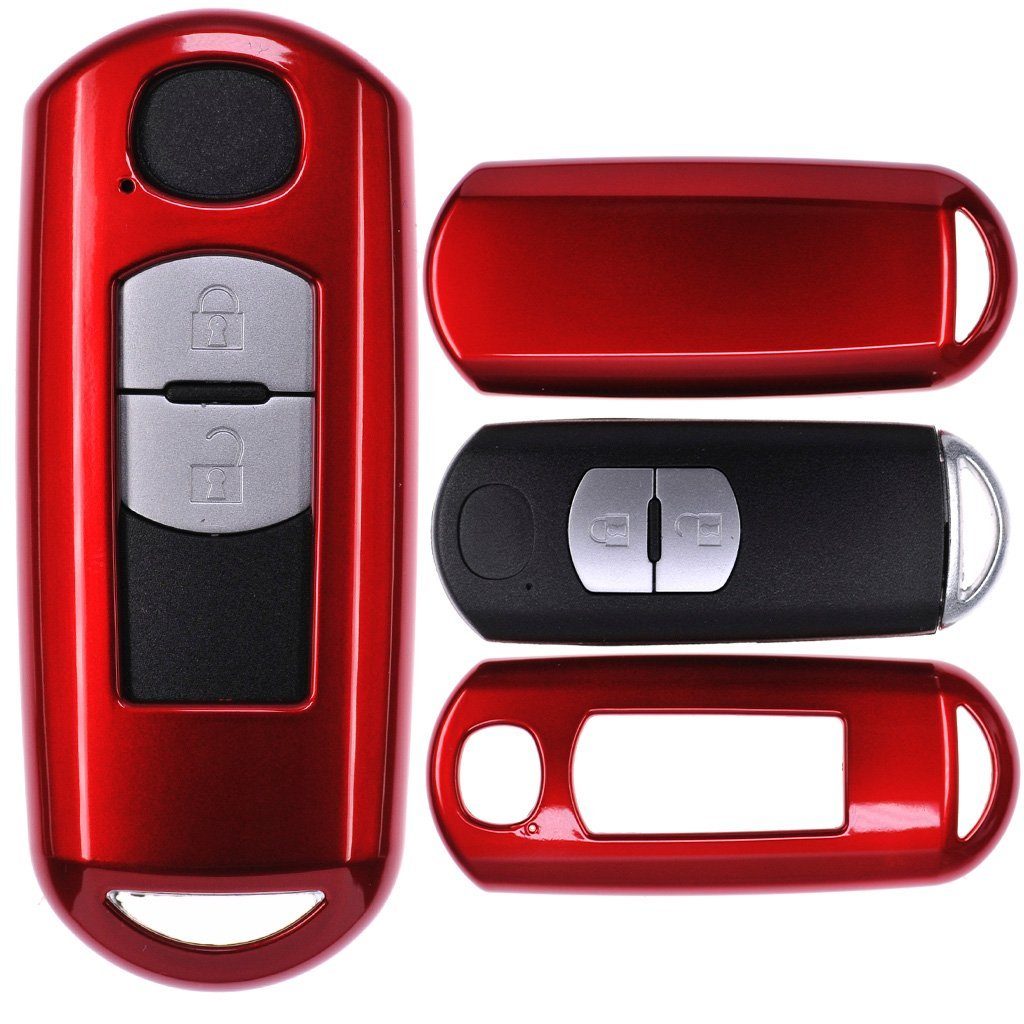 MX-5 2 Mazda Hardcover Schutzhülle mt-key Metallic Rot, Autoschlüssel CX-3 Schlüsseltasche für KEYLESS SMARTKEY 3 6 CX-5