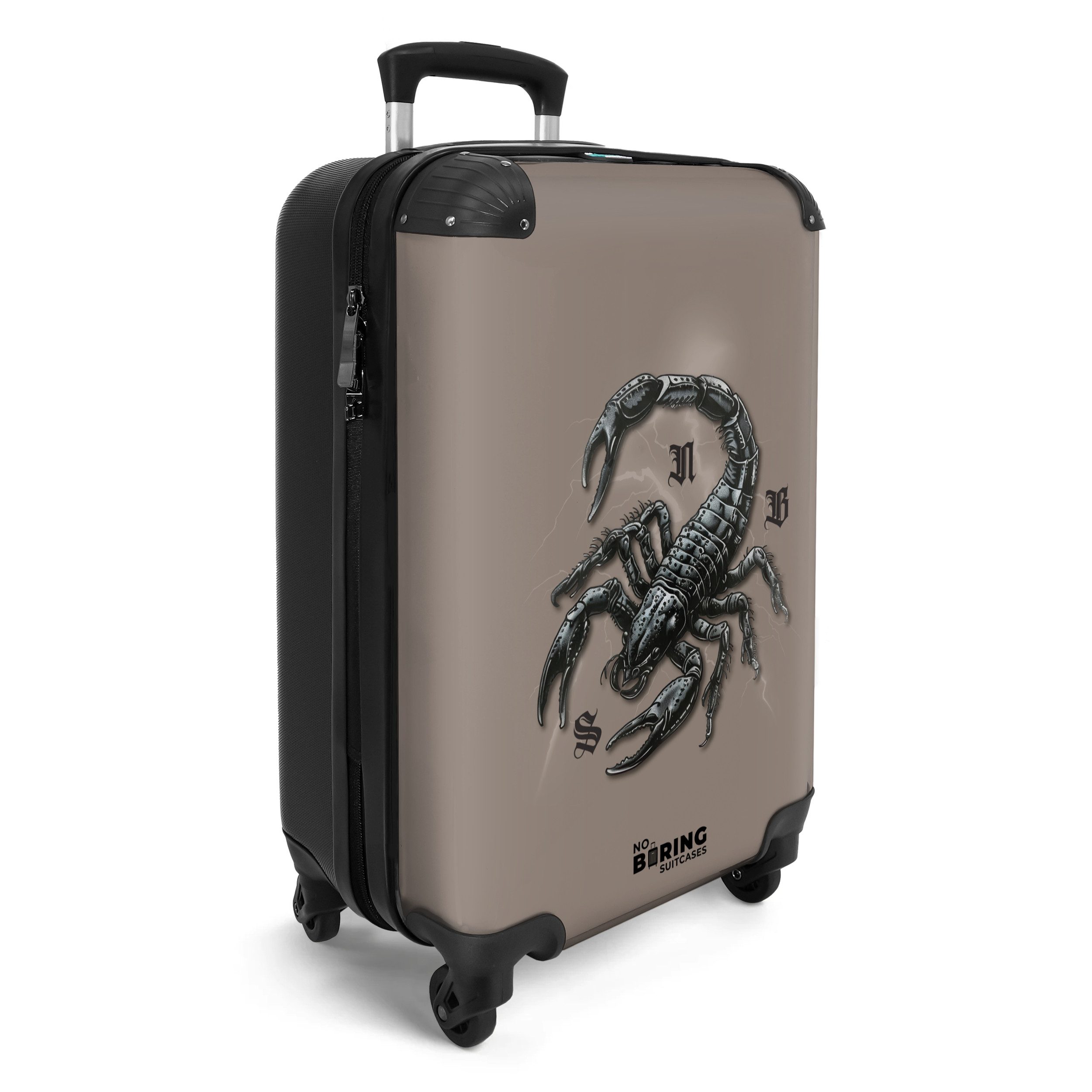 NoBoringSuitcases.com© Hartschalen-Trolley Braun mit schwarzem Skorpion günstig online kaufen