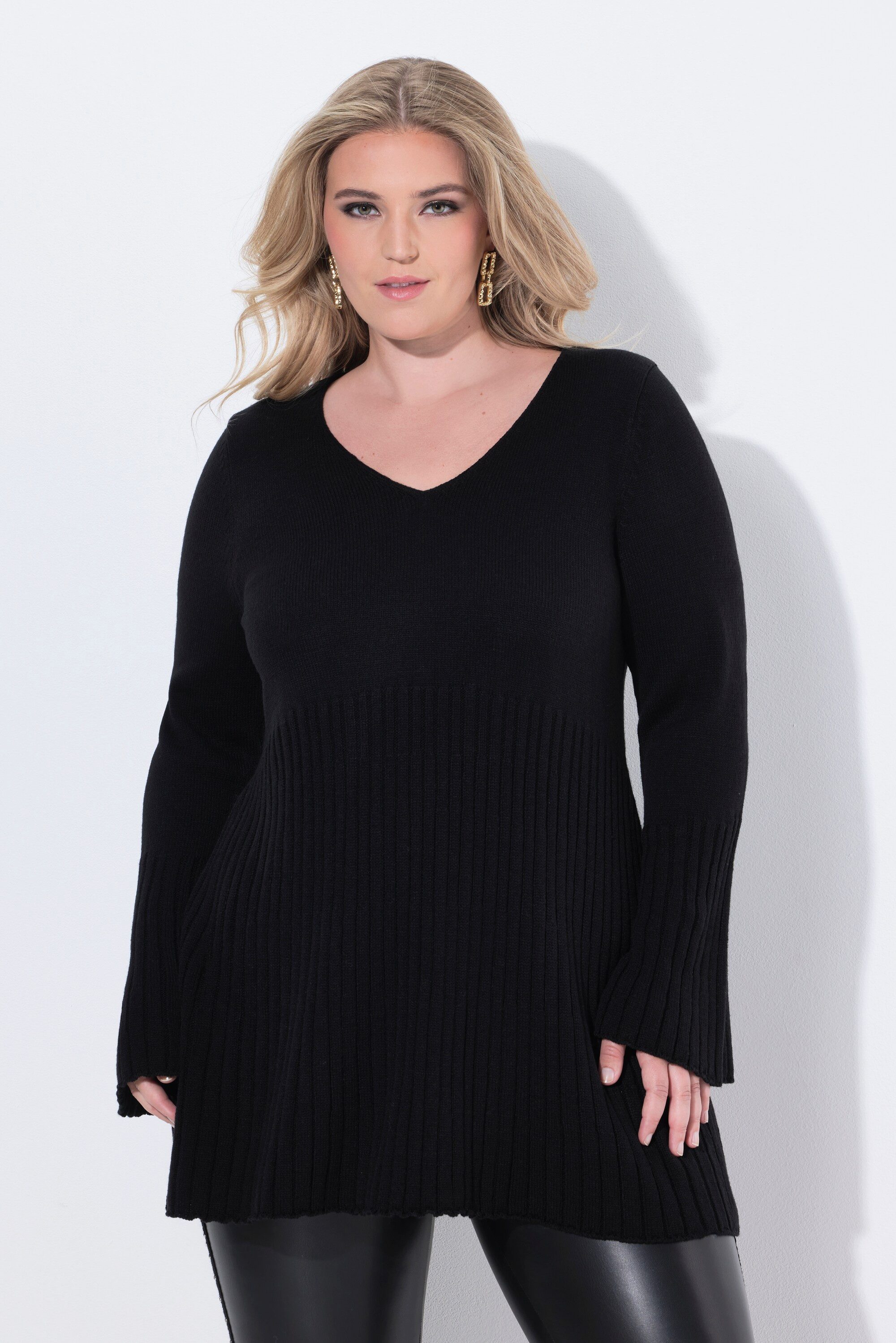 MIAMODA Strickpullover Pullover A-Linie Schößchen Trompeten-Langarm günstig online kaufen