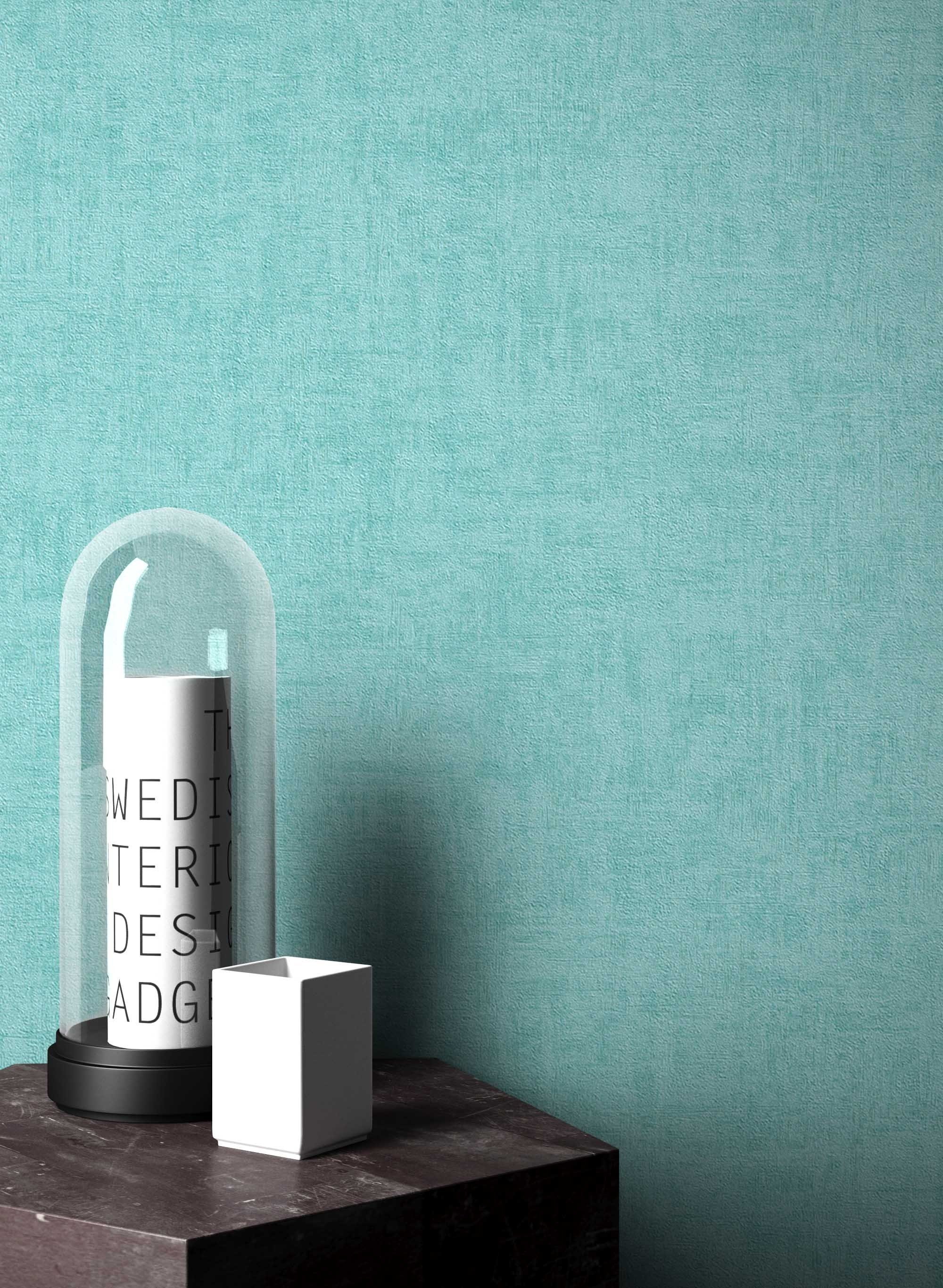 Newroom Vliestapete, Türkis Einfarbig Uni Unifarbe - Blau Struktur für Büro Diele/Flur Schlafen