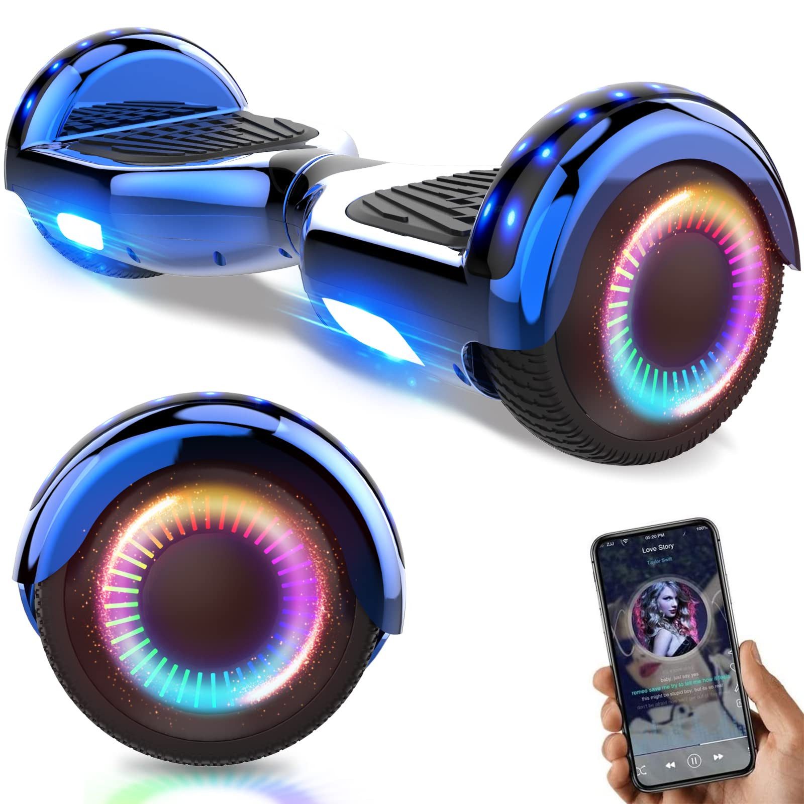 GeekMe Balance Scooter mit Bluetooth-Lautsprecher, Schöne LED-Leuchten, Hoverboard für Kinder