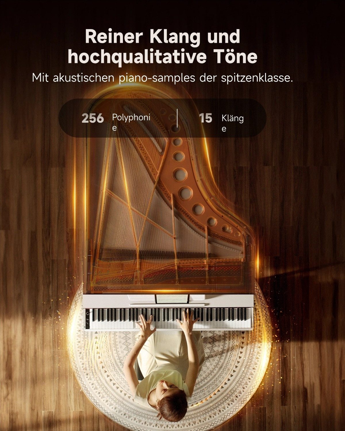 Donner Digitalpiano E-Piano 88 Tasten Hammermechanik, 256 Stimmen, für Anfänger OURA S100 (Set), Echte Berührung Starke Kompatibilität Einfaches Design Platz sparen