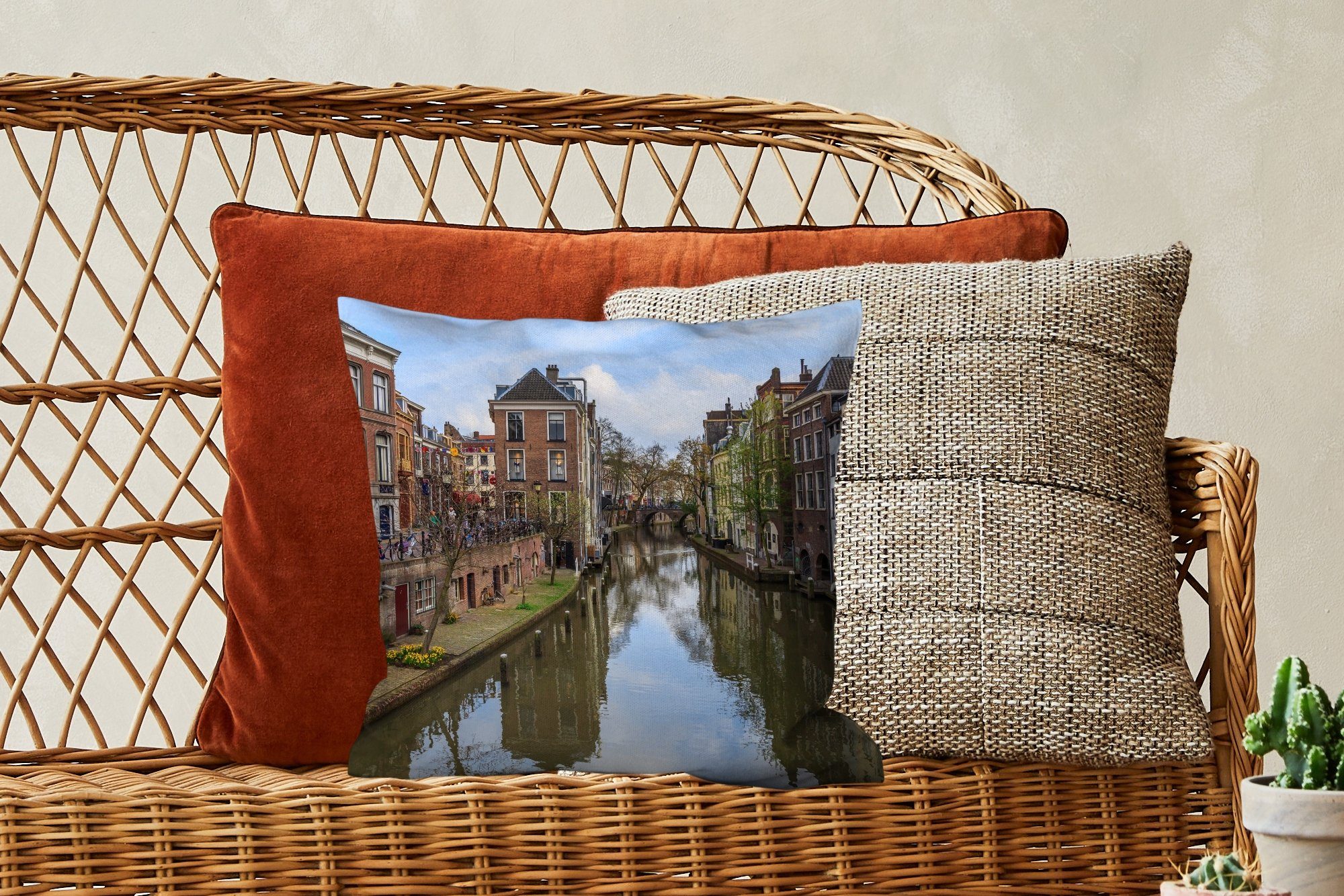 Füllung Schlafzimmer, für Sofakissen Zierkissen - mit Wohzimmer, MuchoWow - Dekokissen Kanal, Utrecht Architektur Deko,