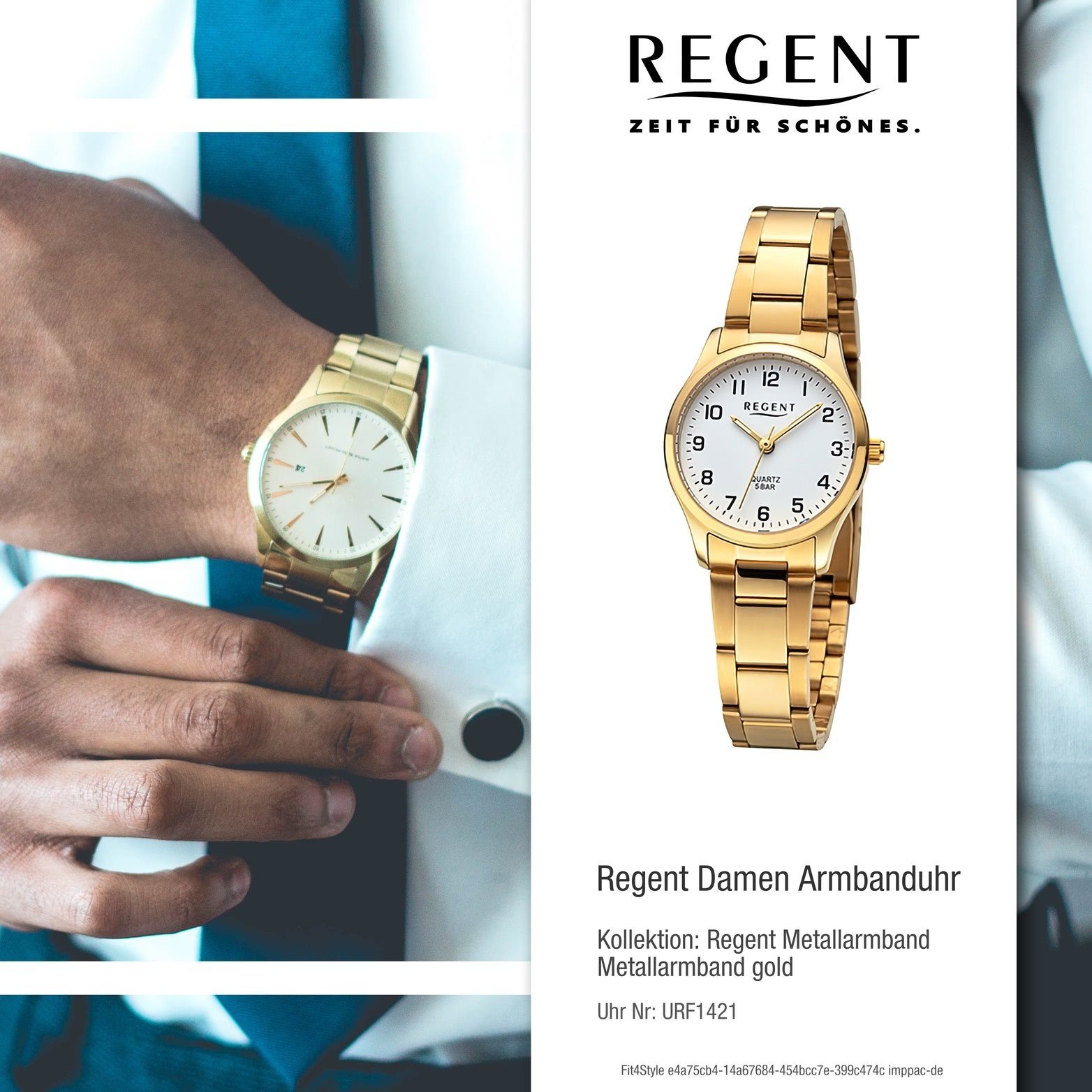 (ca. Quarzuhr Damen gold, 27mm) Gehäuse, Metallarmband groß Armbanduhr Damenuhr Analog, Regent extra rundes Regent