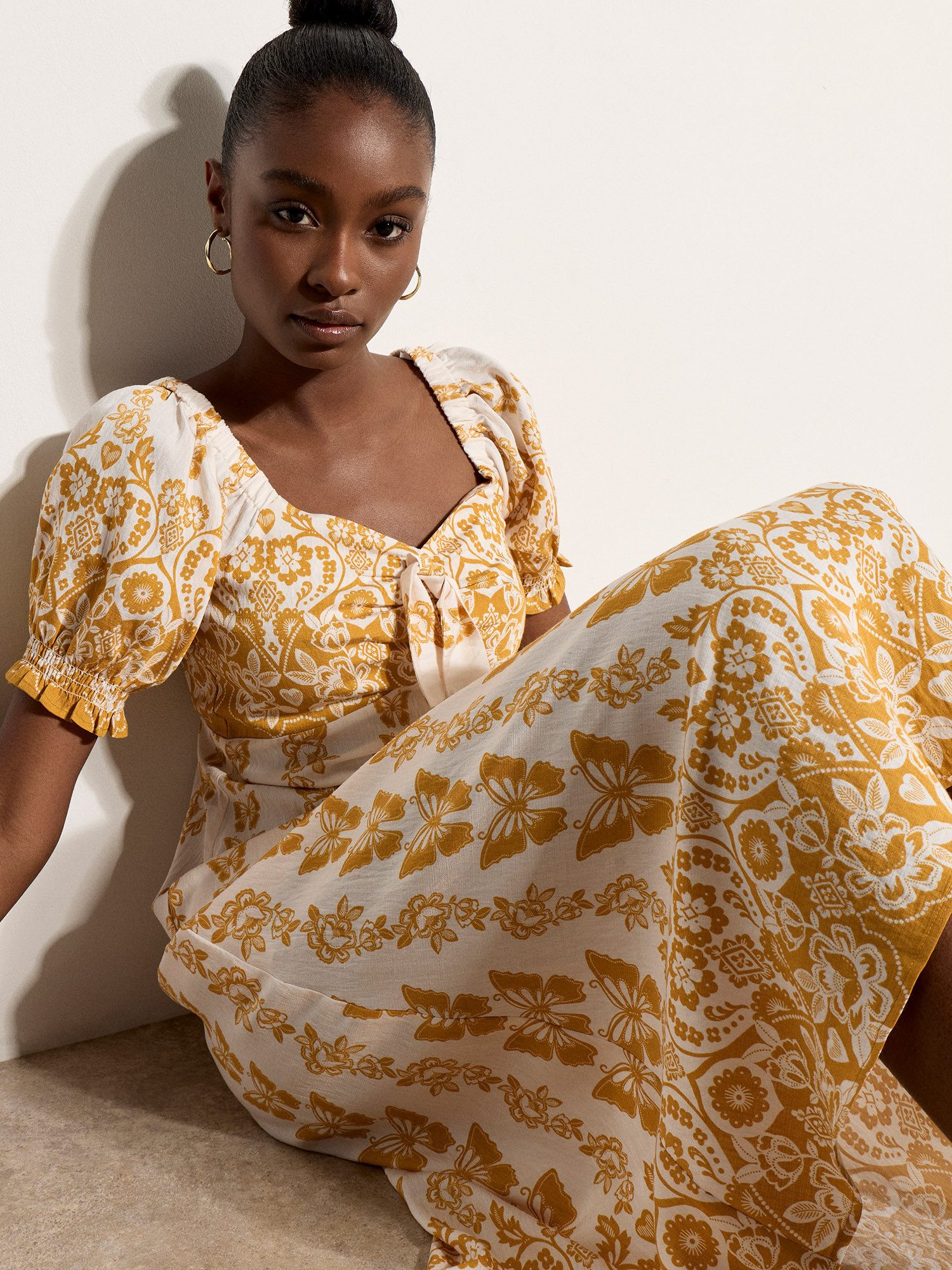 Apricot Midikleid Midi-Kleid mit Schmetterlingsbordüre Schleife