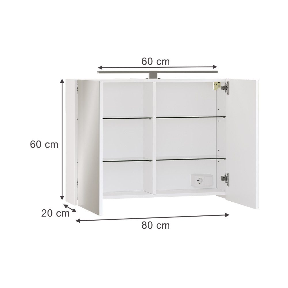Vicco Badezimmerspiegelschrank Lavio, Weiß, 80 x 60 cm mit LED-Beleuchtung günstig online kaufen