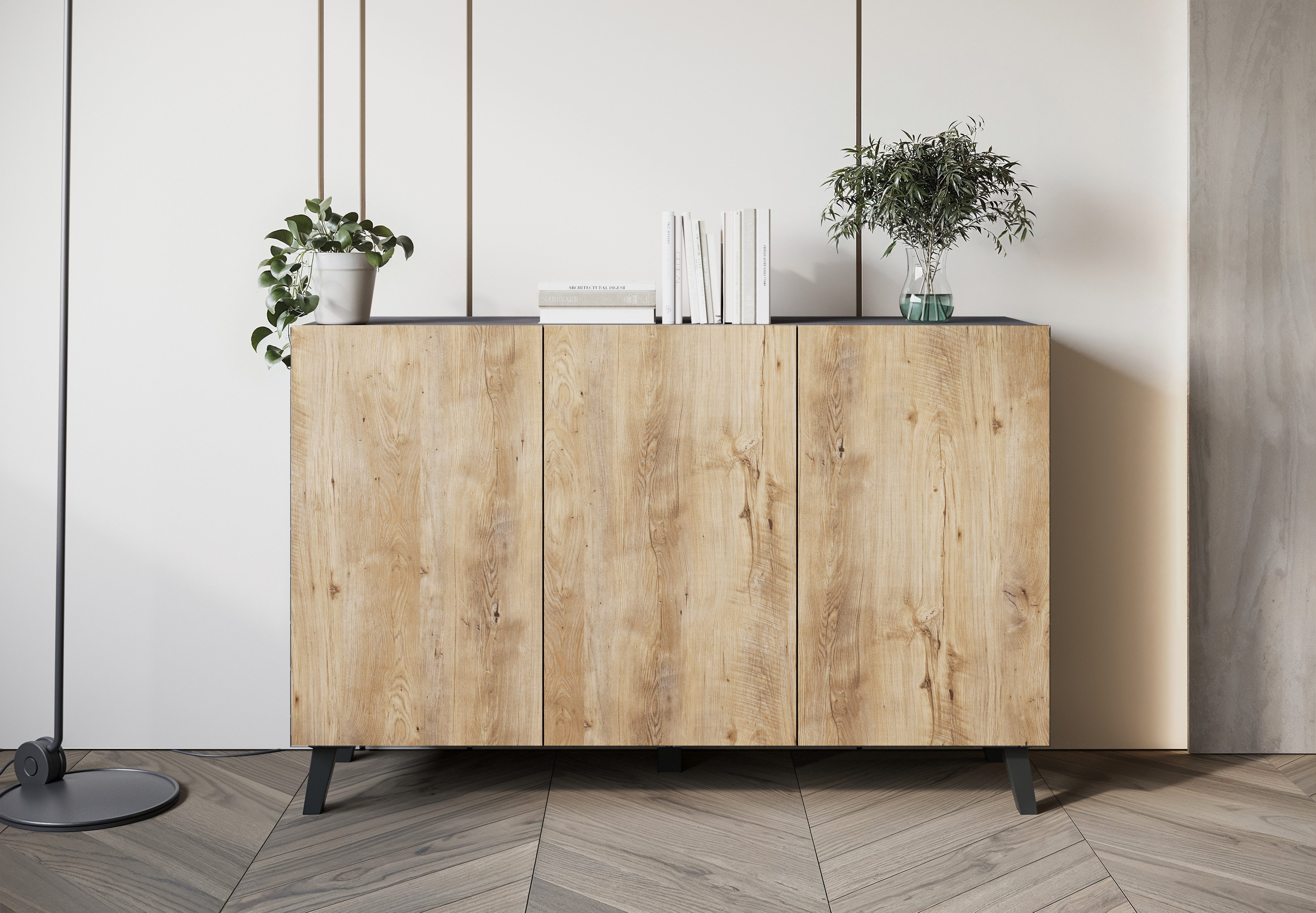 Home affaire Sideboard SIDEBOARD PHUKET II, Stilvolle, grifflose Kommode, Breite 120cm (1 St), Mit 6 Fächern und höhenverstellbaren Einlegeböden