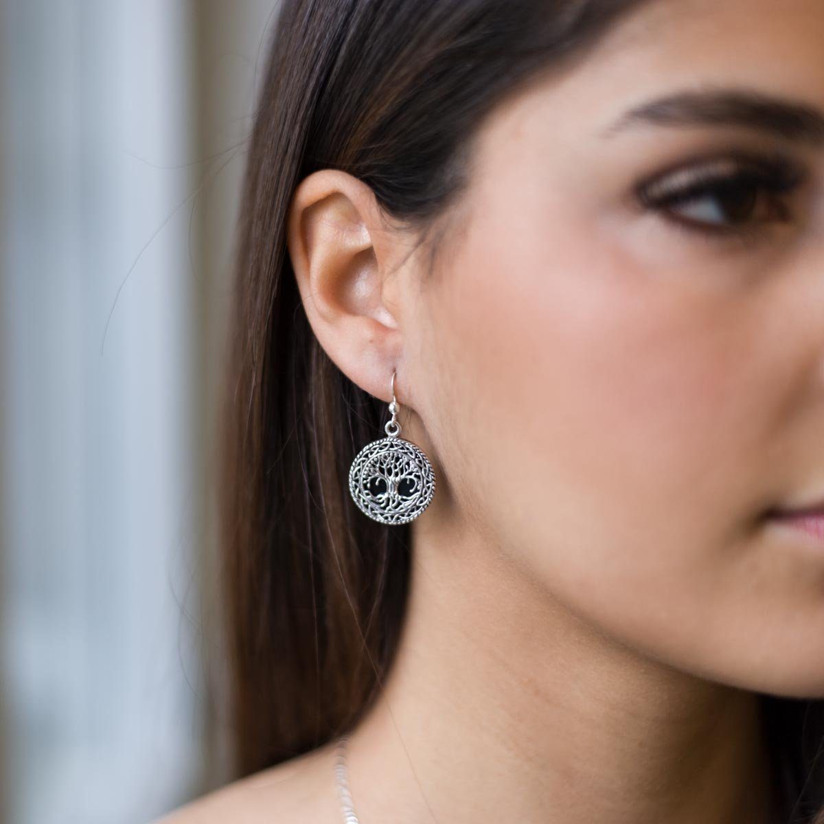 Materia Paar Ohrhänger Damen Silber Lebensbaum Kunstharz Schwarz Ø20mm SO-2 günstig online kaufen