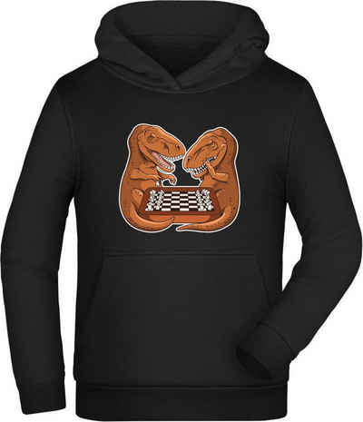 MyDesign24 Hoodie Kinder Kapuzen Sweatshirt - T-Rex beim Schach Kapuzensweater mit Aufdruck, i67