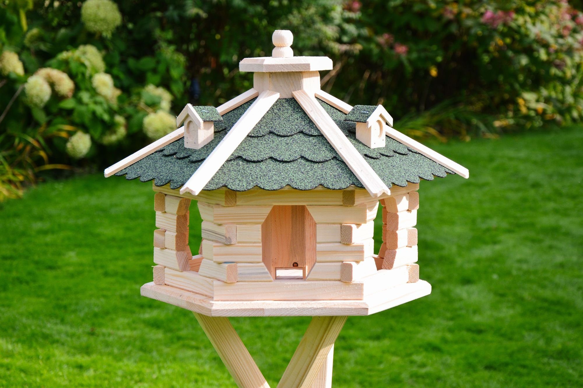 DSH DEKO SHOP HANNUSCH Vogelhaus Vogelpavillon Naturholz + farbiges Bitumdach • Größe 46 x 30cm Grün