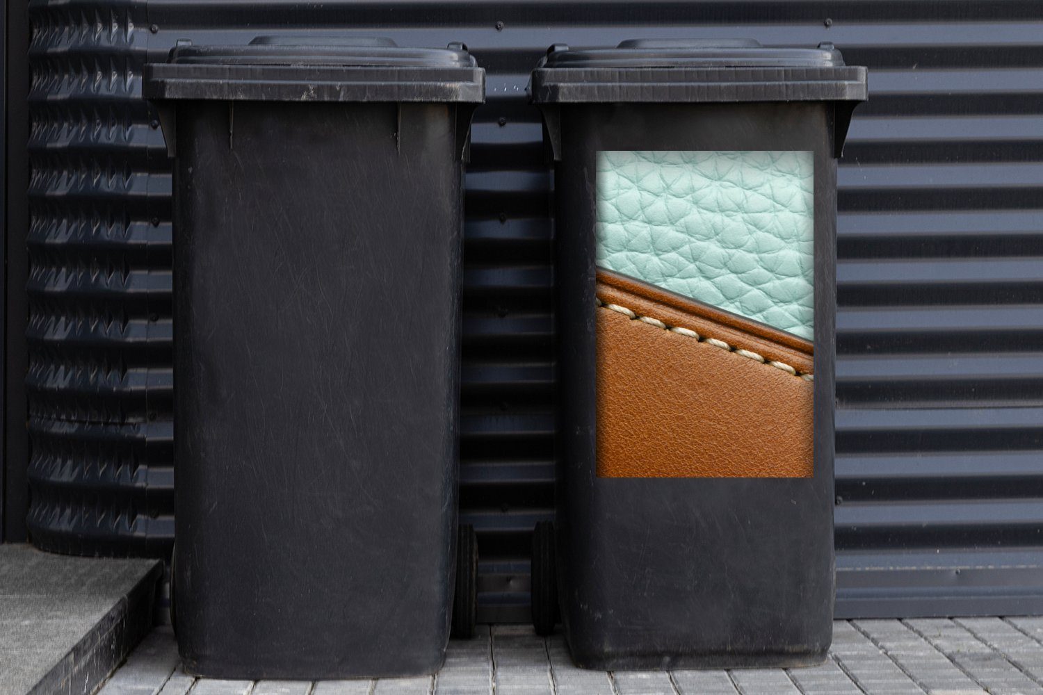 Mülltonne, als Leder MuchoWow Abfalbehälter (1 St), Container, Buntes Sticker, Wandsticker Hintergrund Mülleimer-aufkleber,