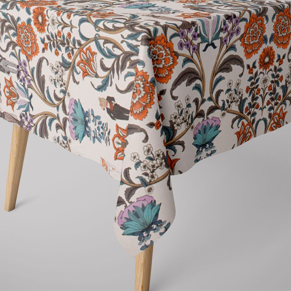 SCHÖNER LEBEN. Tischdecke Blumen Ornamente Tiere weiß bunt, made in Germany,handmade,Digitaldruck