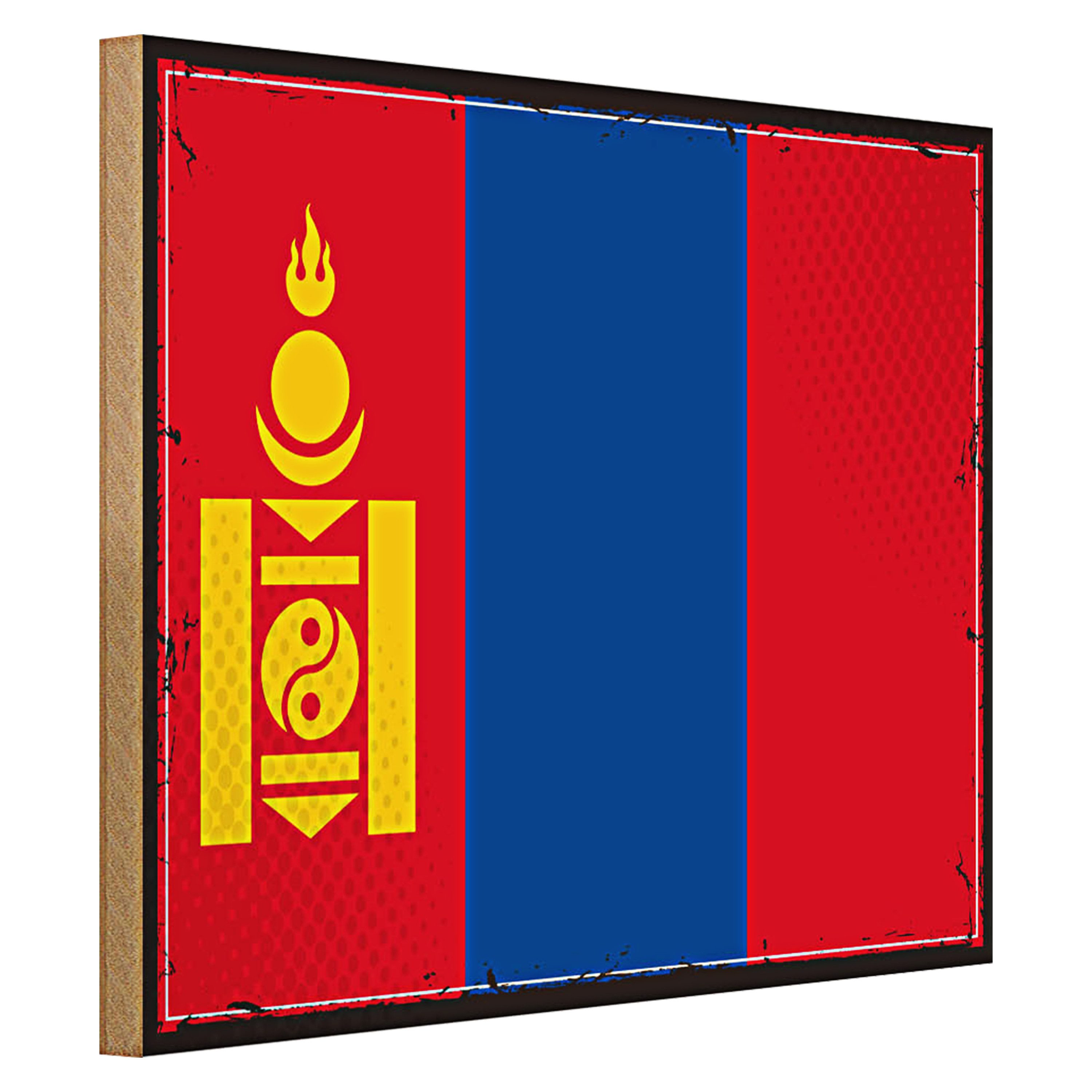 Roomando Holzbild Flagge Mongolei 40x30cm Retro Flag of Mongolia