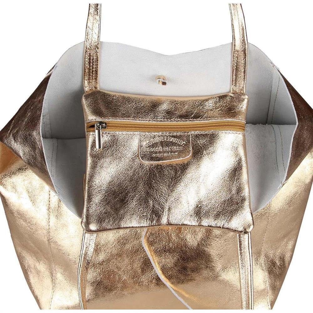 ITALYSHOP24 Schultertasche Made in Italy Damen Premium Leder SHOPPER Tasche HOBO Umhängetasche, Echtleder Business Bag leicht groß klassisch sicher geräumig Beutel