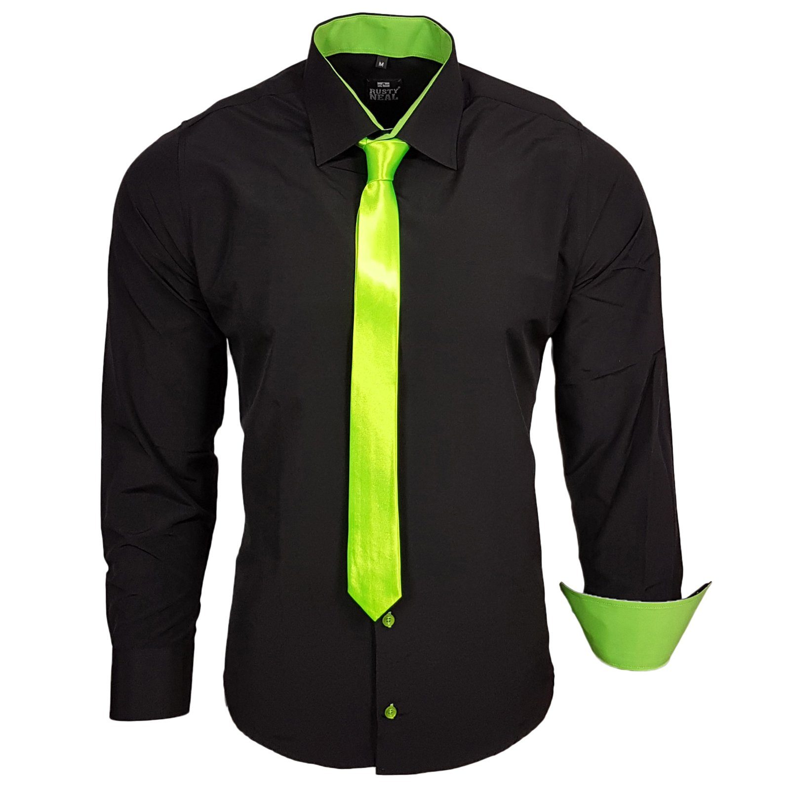 Rusty Neal Langarmhemd im körpernahen Schnitt schwarz, grün