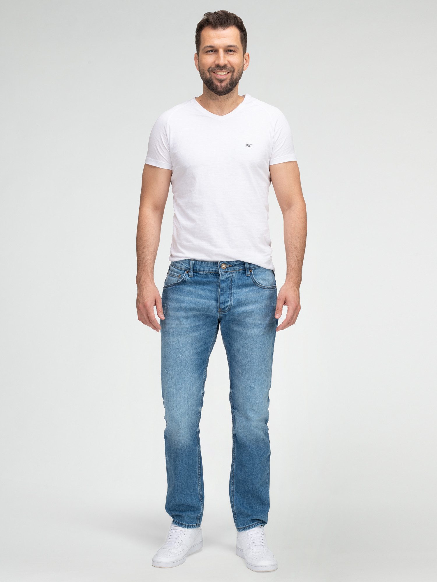 Lorenzo Loren Straight-Jeans Herren Jeans Hose Blau Stonewashed LL-4011 – Bild 4 von 5