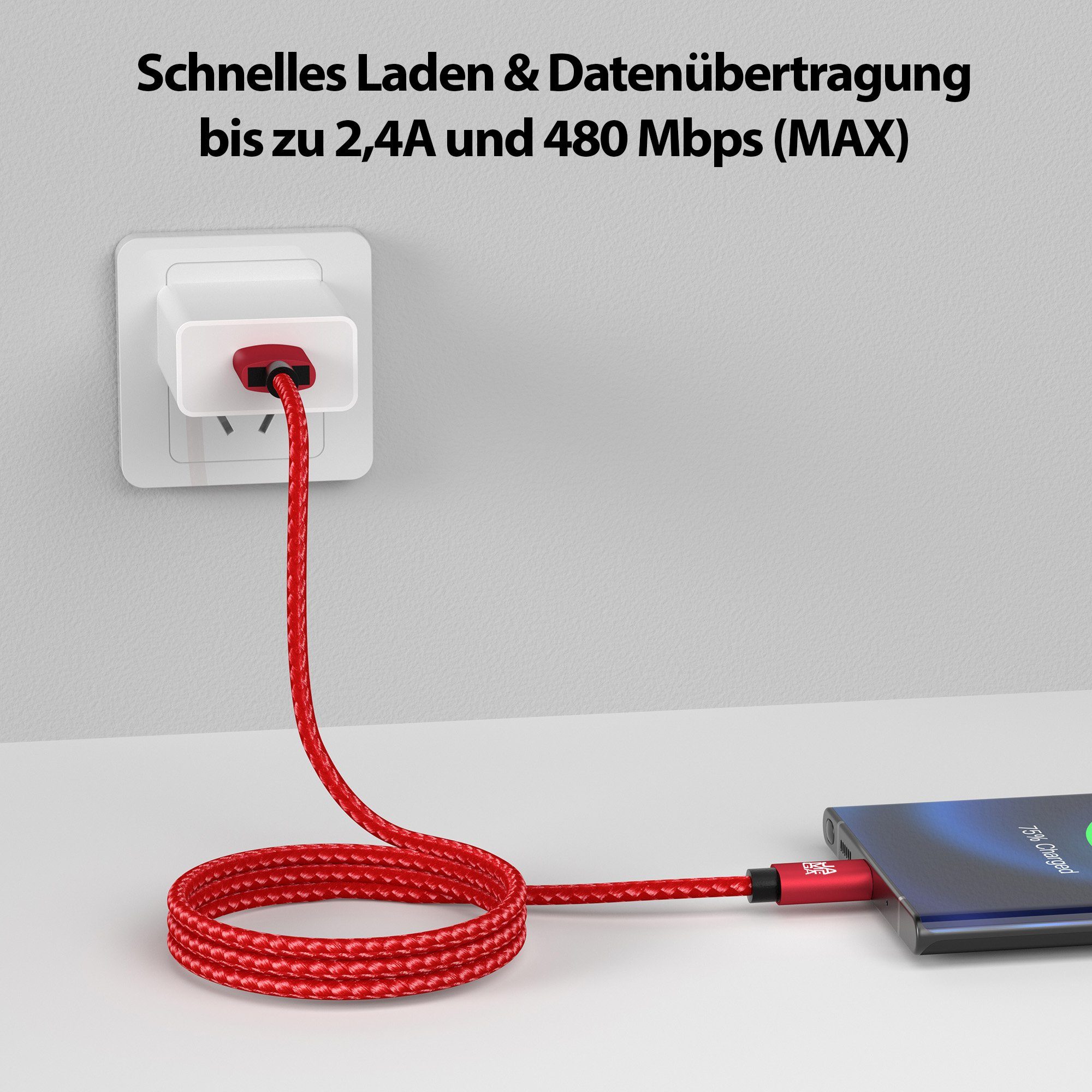 JAMEGA USB-C Datenkabel Ladekabel für Samsung Apple iPhone Huawei Xiaomi uvm. USB-Kabel, (200 cm) – Bild 2 von 5