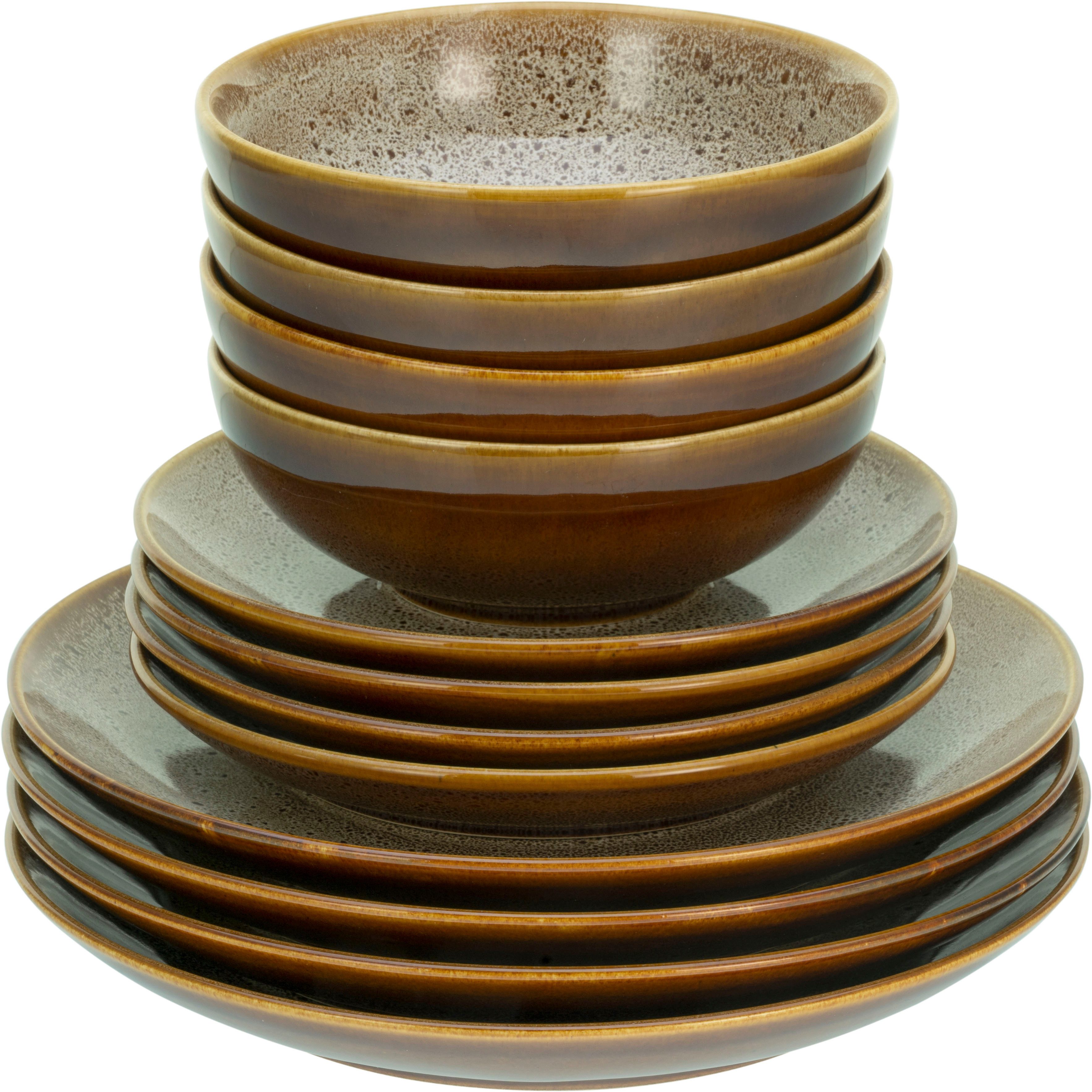 CreaTable Tafelservice Teller Set, Geschirr-Set Reactive Nostalgic (12-tlg), 4 Personen, Steinzeug, Service, jedes Stück ist ein Unikat, 12 Teile, für 4 Personen