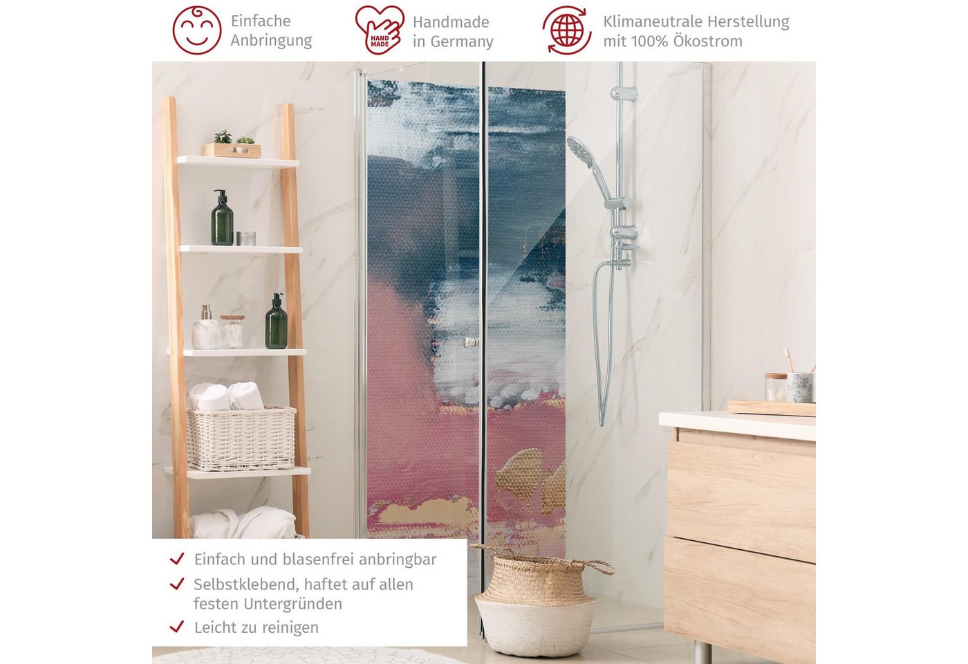 Thumbnail - Bilderdepot24 Badrückwand Abstrakt rosa Duschrückwand ohne Bohren Dusche Muster, (1-tlg., Hart-Folie Premium matt 0,61 m...