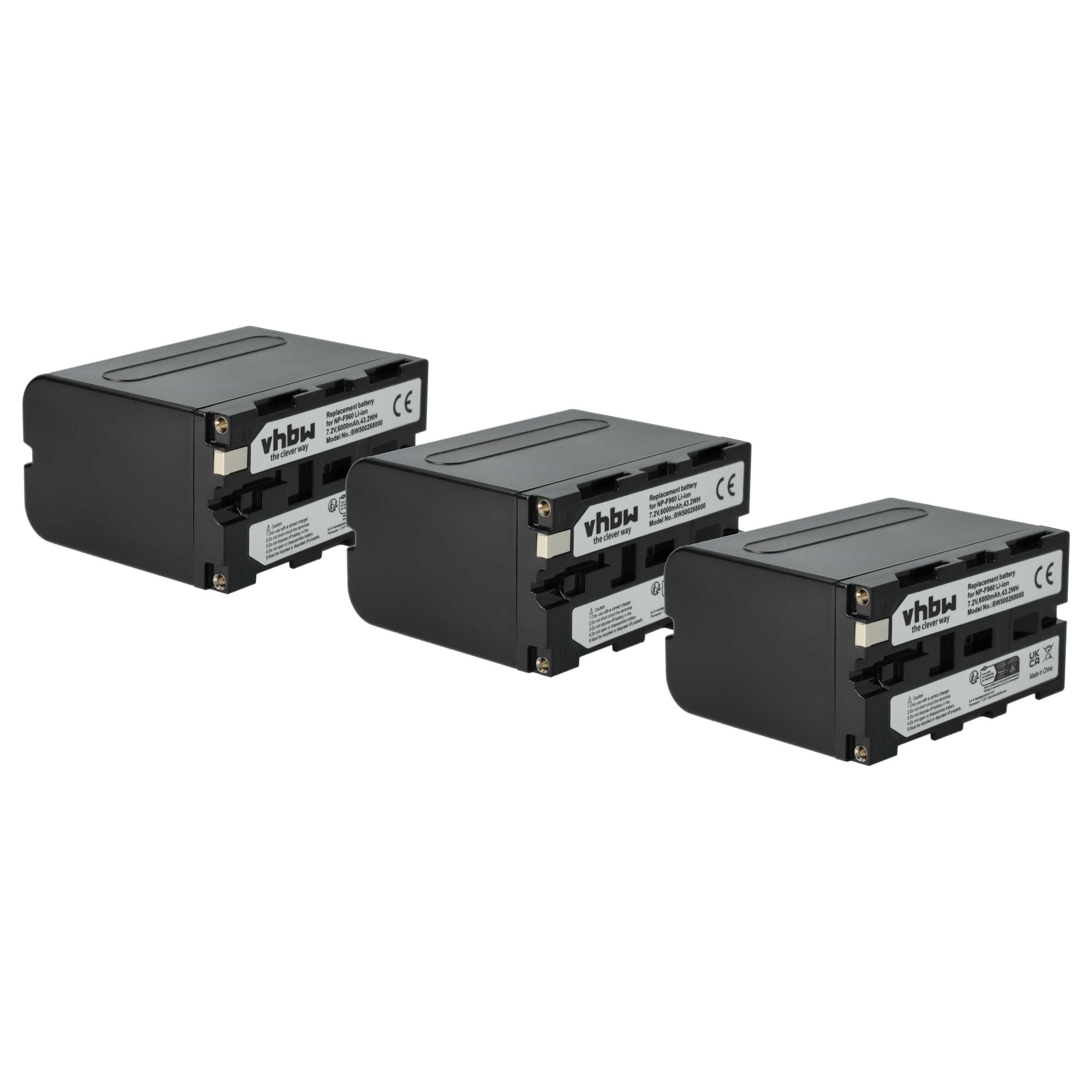 vhbw Akku Ersatz für Sony XL-B3, XL-B2, NP-F975 für Kamera / Camcorder Kamera-Akku Akku Li-Ion 6000 mAh (7,2 V, 3 St), Leistungsfähige Austausch-Akkus für Ihre Videokamera, Wiederaufladbar