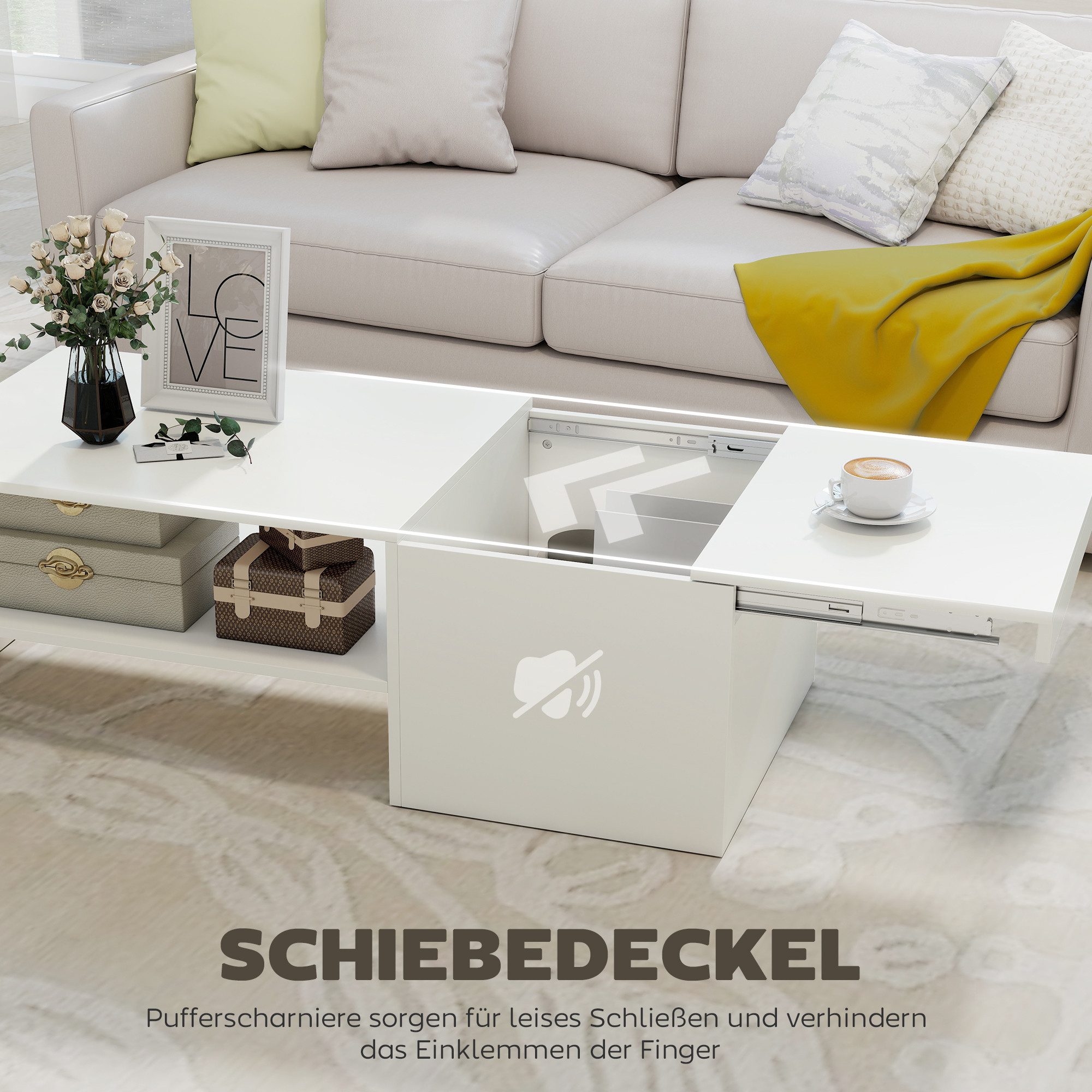 HOMCOM Couchtisch Wohnzimmertisch mit Stauraum Regal, Modern Beistelltisch (Sofatisch, 1-St., Wohnzimmertisch), für Wohnzimmer 110 x 52 x 36 cm, Weiß – Bild 4 von 5