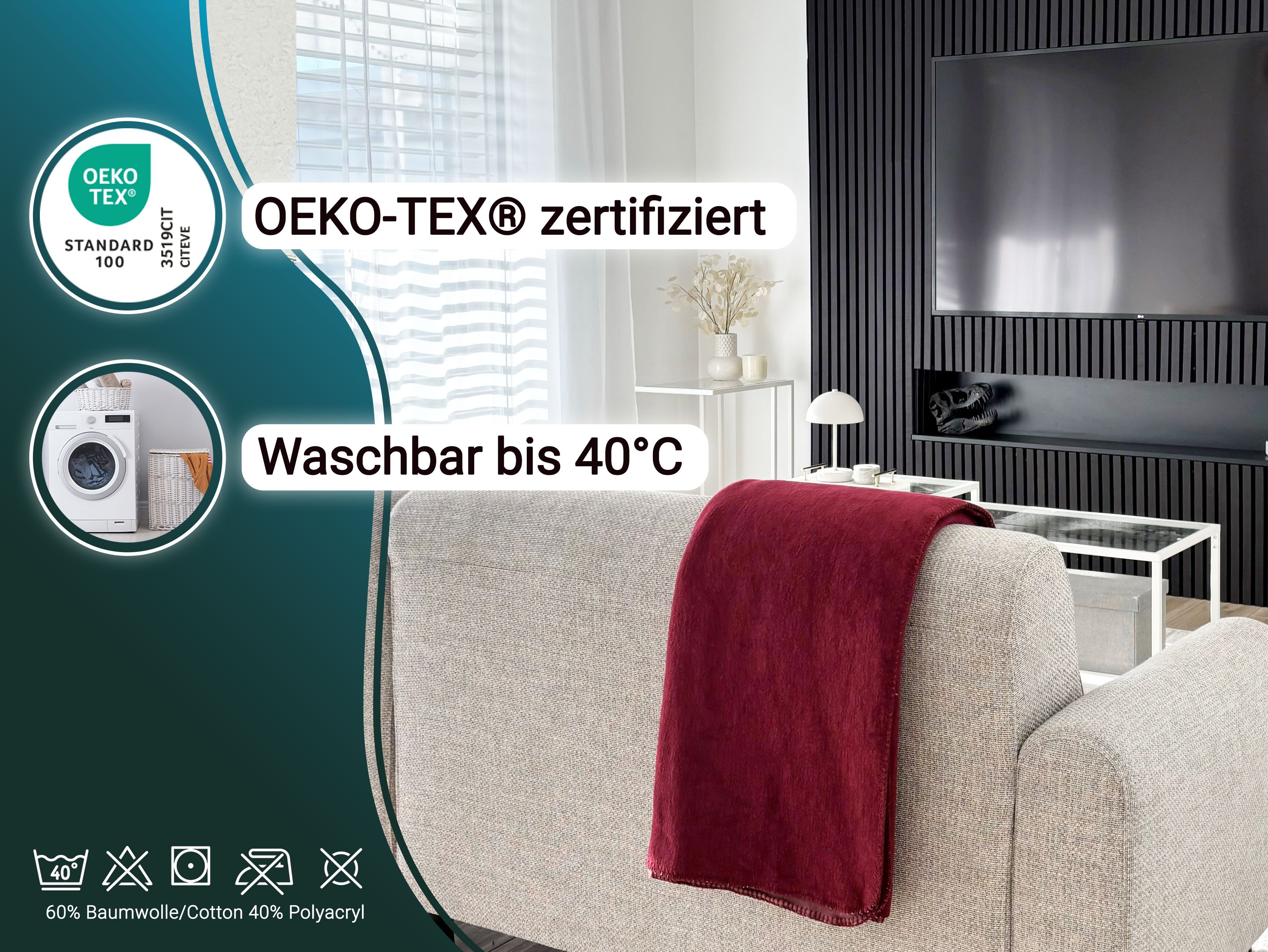 Wohndecke, ZOLLNER, 150 x 200 cm, 60% Baumwolle, 40% Polyacryl, Wendeoptik günstig online kaufen
