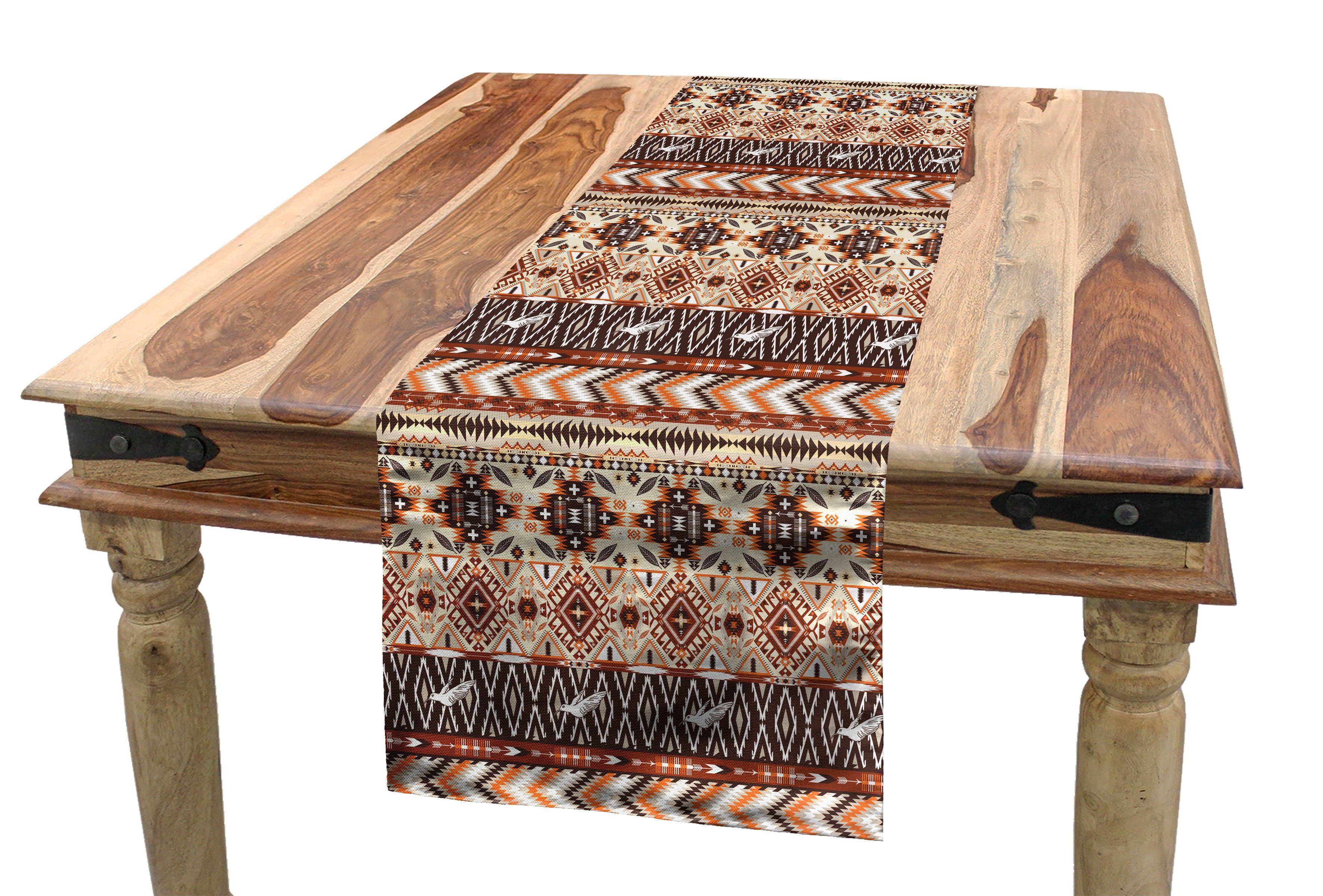 Abakuhaus Tischläufer Esszimmer Küche Rechteckiger Dekorativer Tischläufer, Stammes Indigenous Art Borders