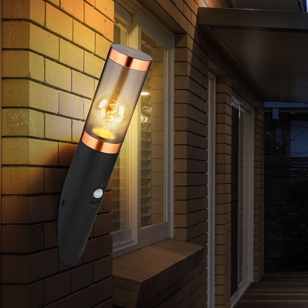 Edelstahl etc-shop Wandleuchte Fackel inklusive, nicht mit Leuchtmittel Außen-Wandleuchte, Bewegungsmelder Außenwandlampe