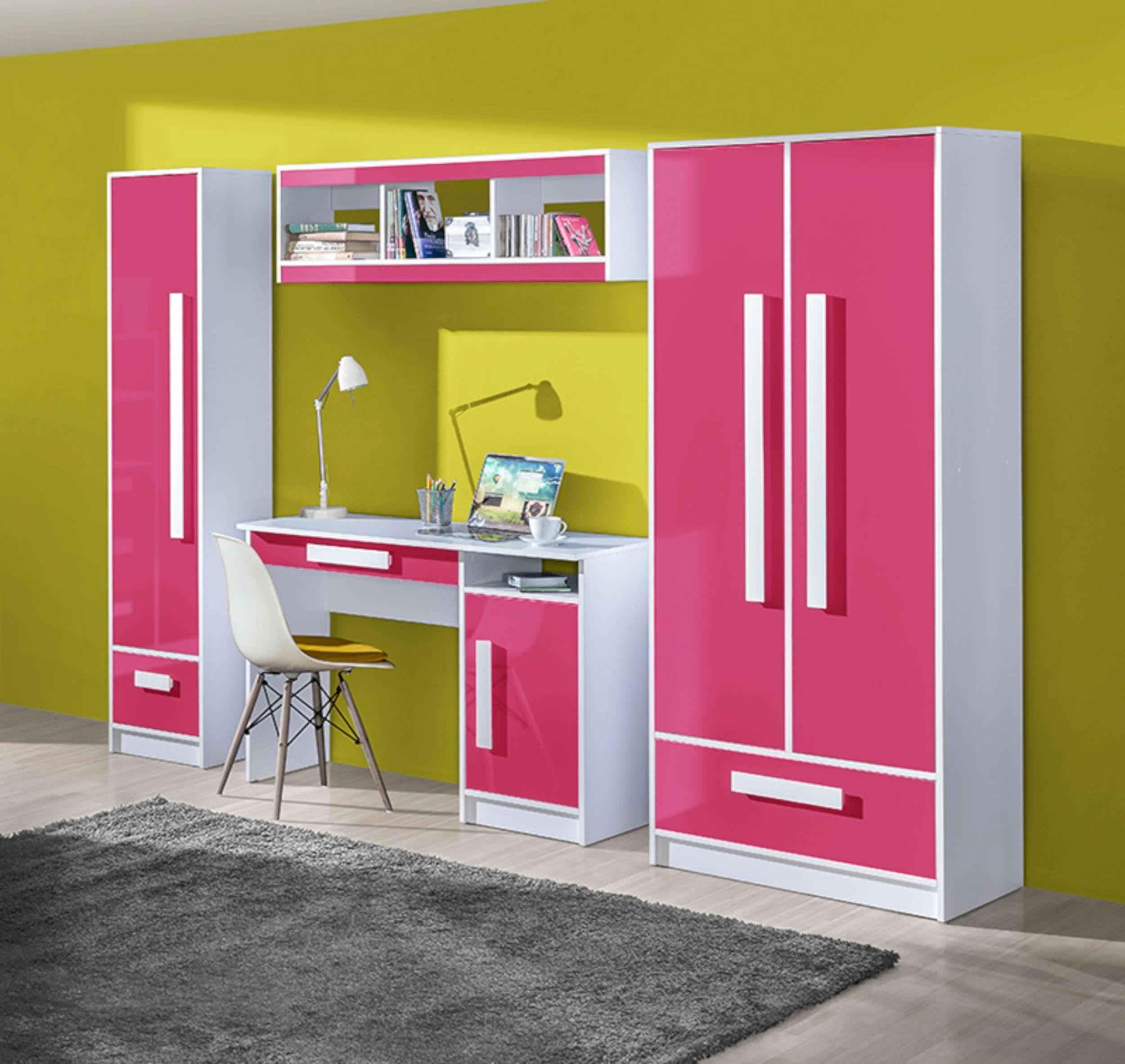 Kinder Modern, Weiß viel - Goldie mit Stauraum, Schubladen, Kinderschrank) Stylefy (Standschrank, IV Vollauszug, Design Rosa für Kinderkleiderschrank