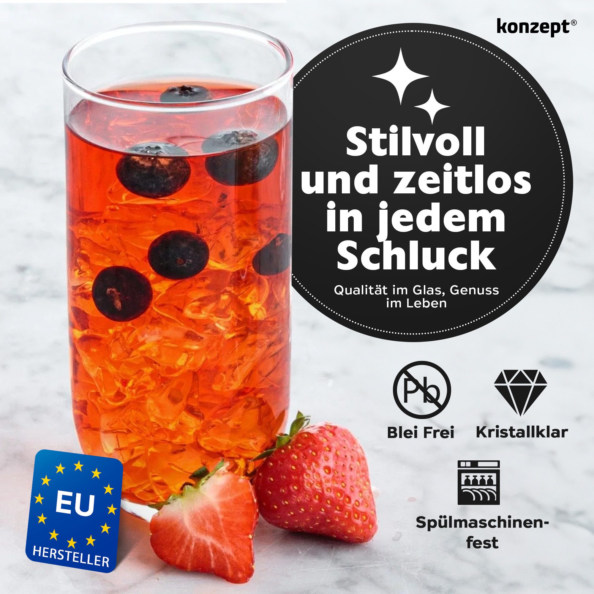 KONZEPT Gläser-Set 12 Teilig, 6er Longdrinkgläser 400ml und 6 er Trinkgläser 300ml, 12-tlg., Wassergläser Set, Ideal für Saft, Cocktails, Longdrinks, Eiskaffee