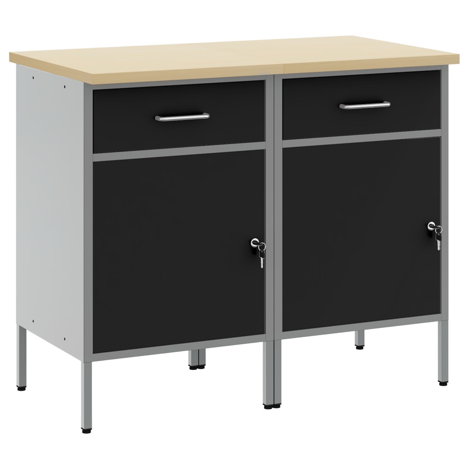 Werkbank 100 x 55 x 85 cm Werkbank 2 Teile Schwarz und Grau Ingenieurholz und S