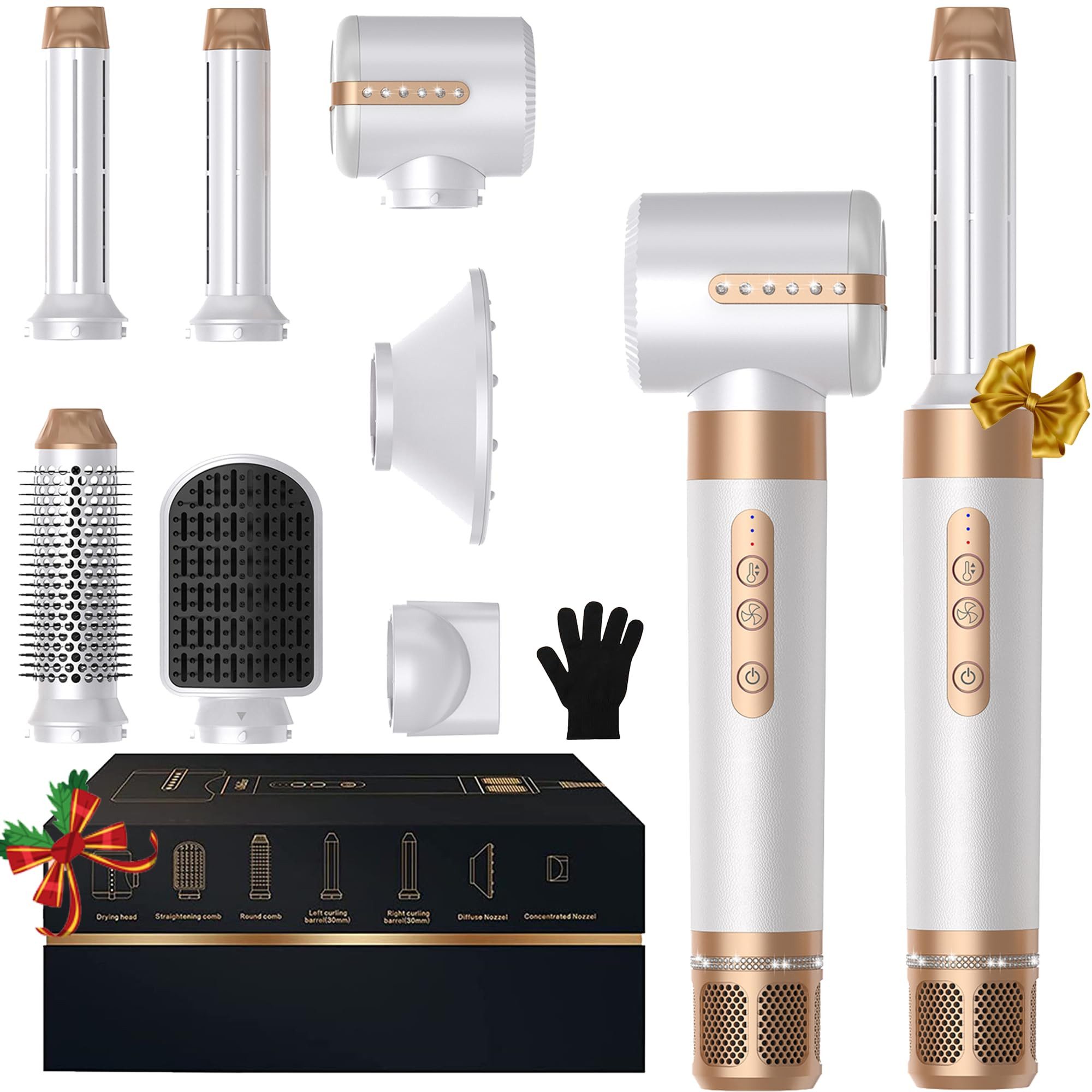 UKLISS Multihaarstyler 7-in-1 Luftstyler Set, 1400 W Hochgeschwindigkeits-Haartrockner, 110 000 U/min, Coanda-Effekt, Ionenpflege, 7 Stylingaufsätze