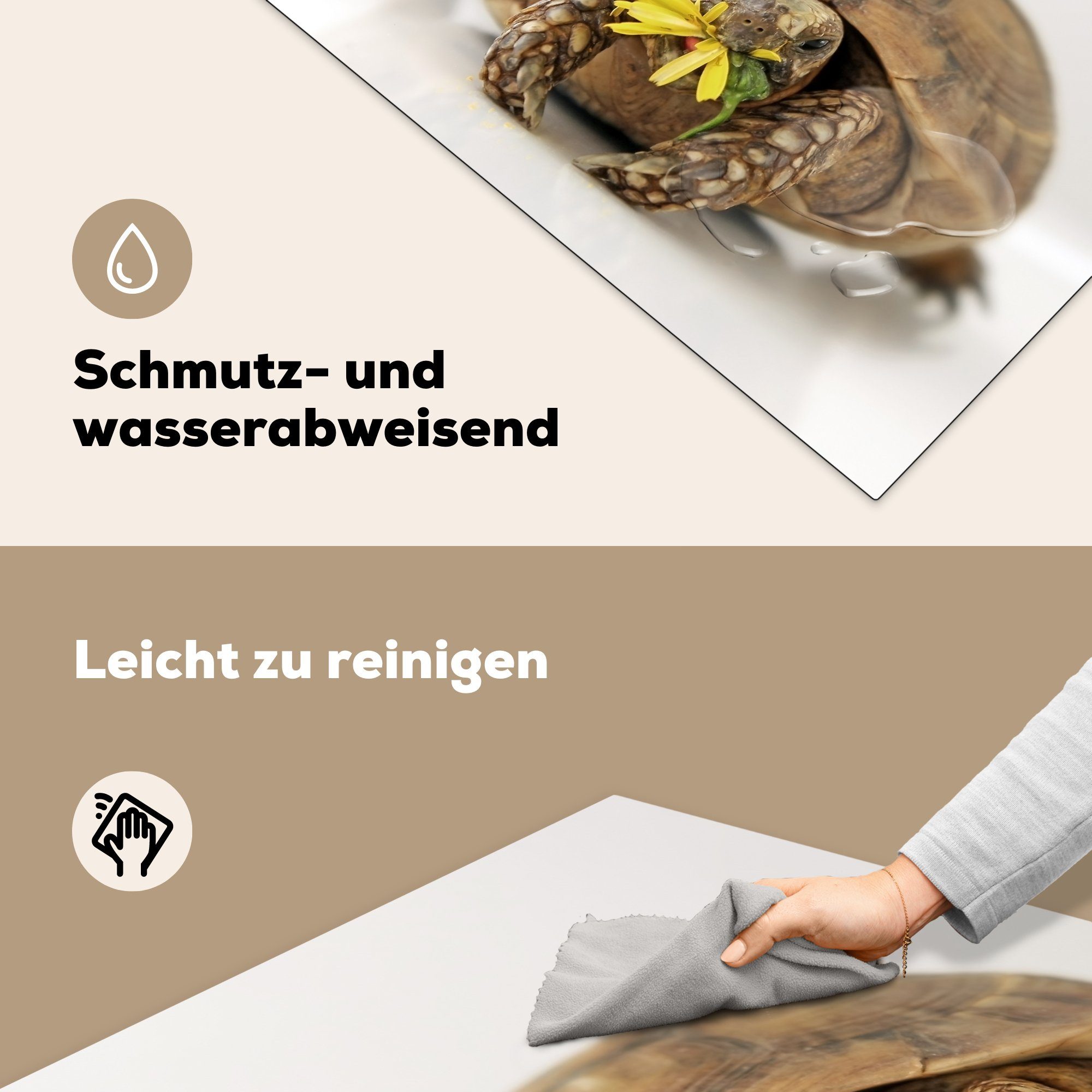 isst 78x78 weißen cm, Ceranfeldabdeckung, hellen für einem Blume küche Arbeitsplatte Vinyl, MuchoWow (1 Herdblende-/Abdeckplatte vor Schildkröte tlg), Hintergrund,