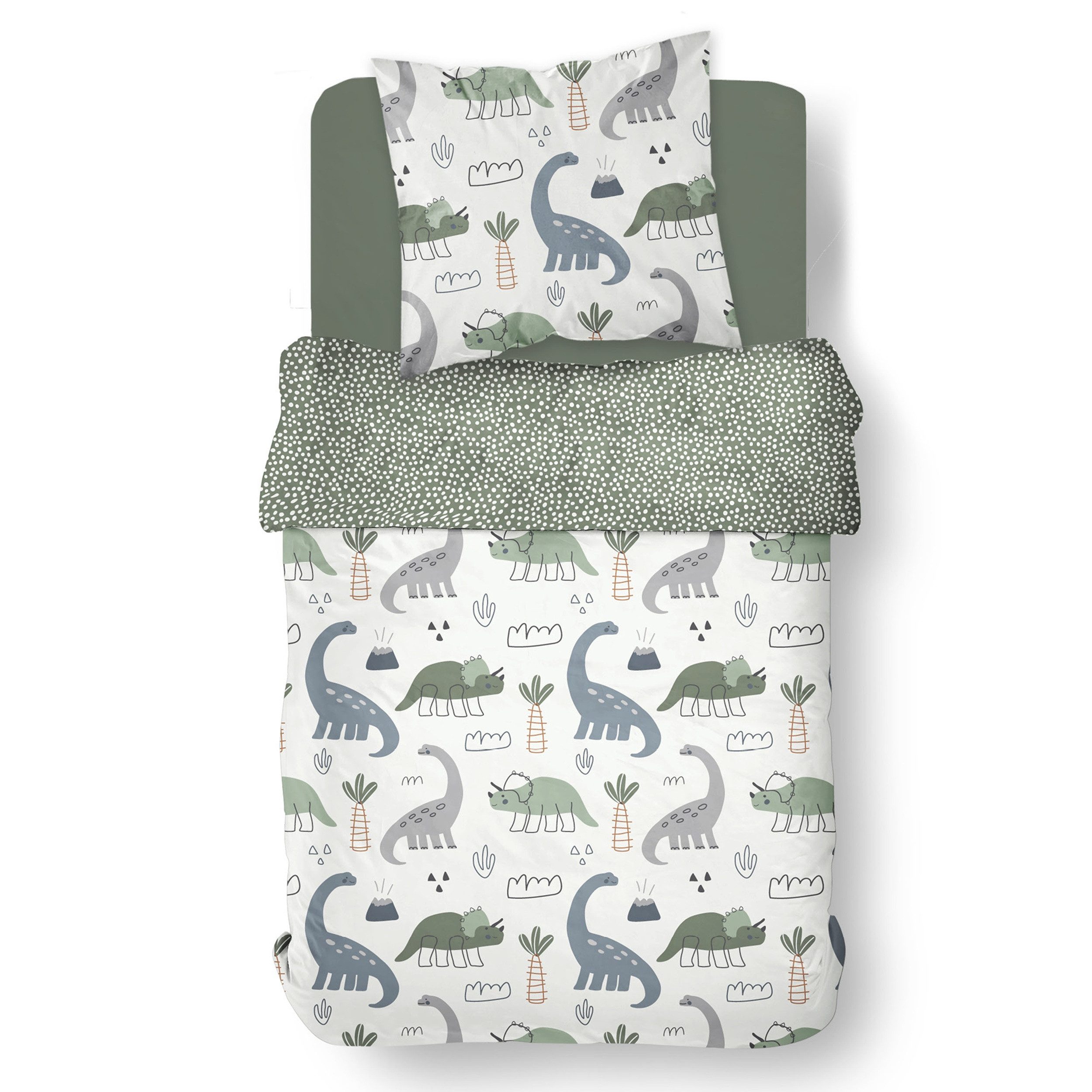 Familando Kinderbettwäsche "Happy Dinos" Dinosaurier Grün 135x200 + 80x80 c günstig online kaufen
