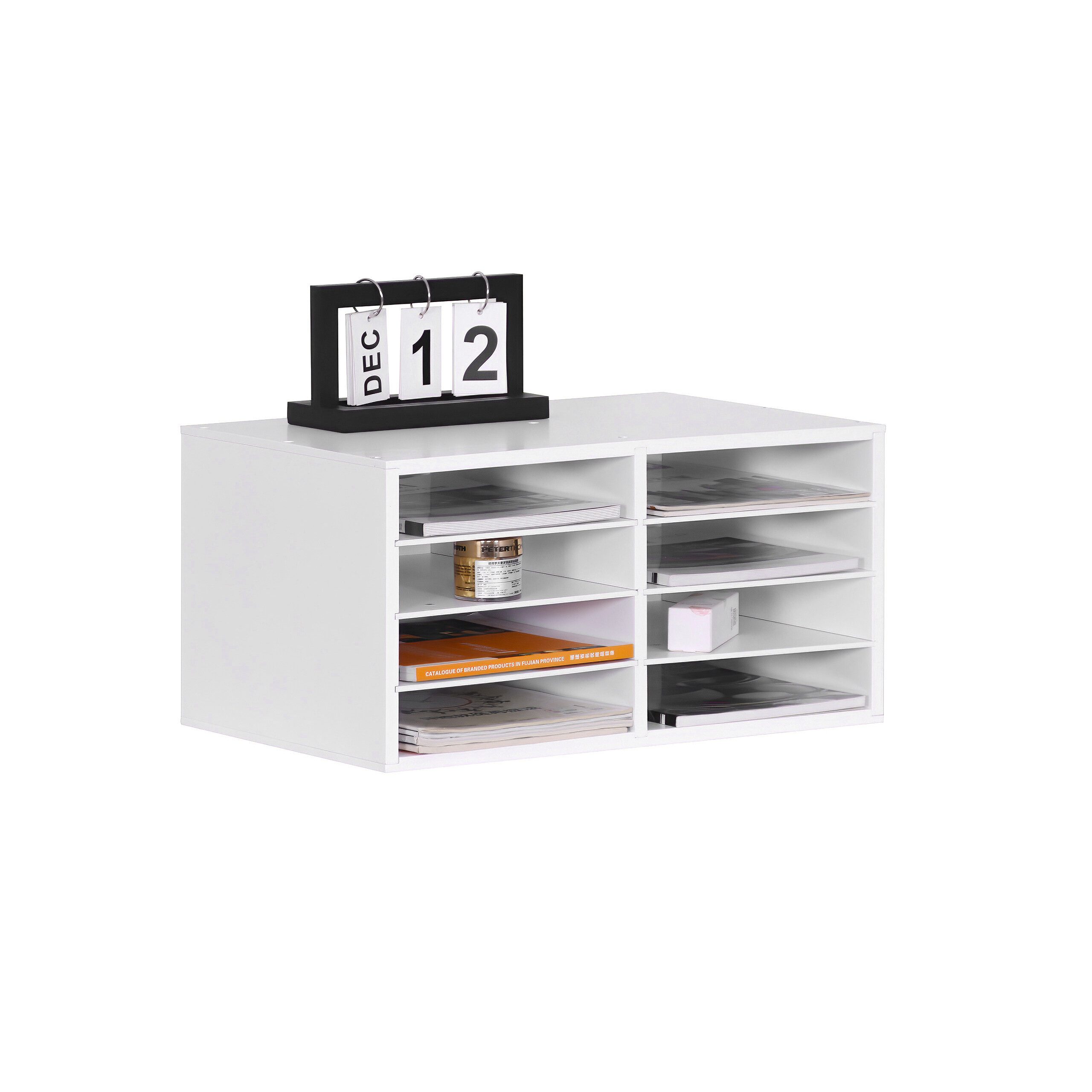 relaxdays Briefablage Dokumentenablage Bambus 8 Fächer (8-St), weiß