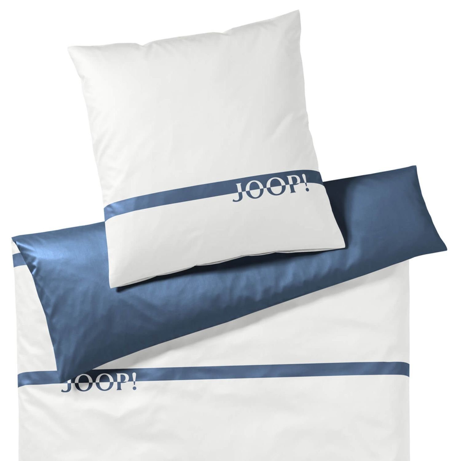 JOOP! Bettwäsche Logo Stripes 4101 2 Aqua, Mako-Satin, 2 teilig, Schriftzug, Streifen, Gestreift