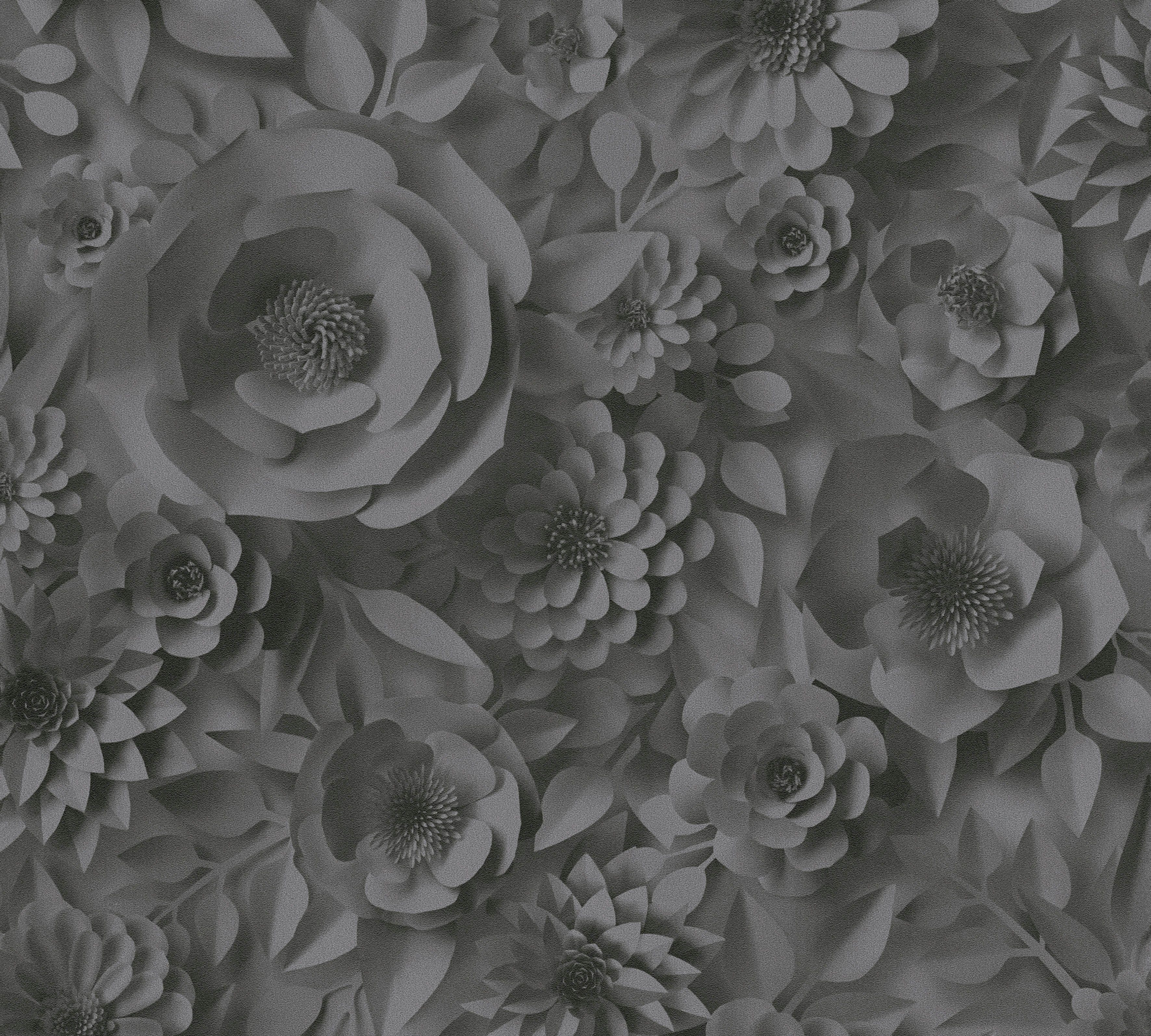 A.S. (1 3D matt, Vliestapete glatt, St), Création Optik, Blumenwand schwarz/grau Blumen PintWalls