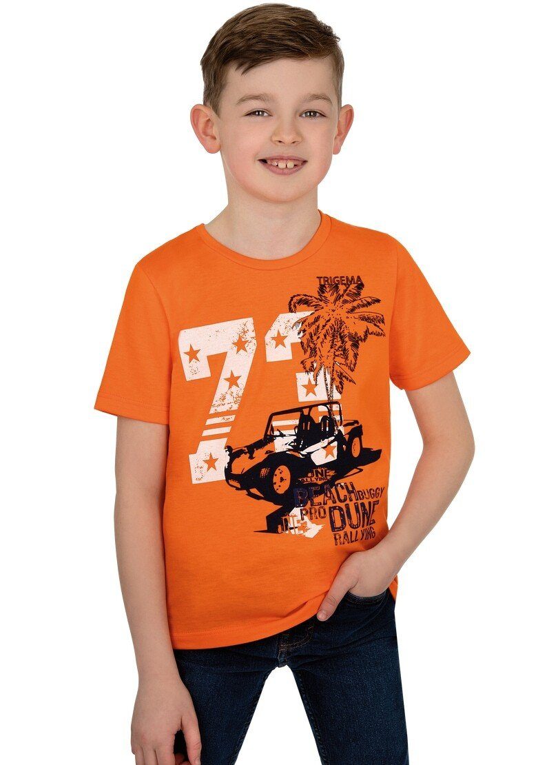 Trigema T-Shirt TRIGEMA T-Shirt mit jugendlichem Motiv für Jungen mandarine | Sport-T-Shirts