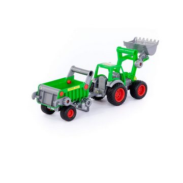 WADER QUALITY TOYS Spielzeug-Traktor Farmer Technic Traktor mit Frontschaufel + Kippanhänger