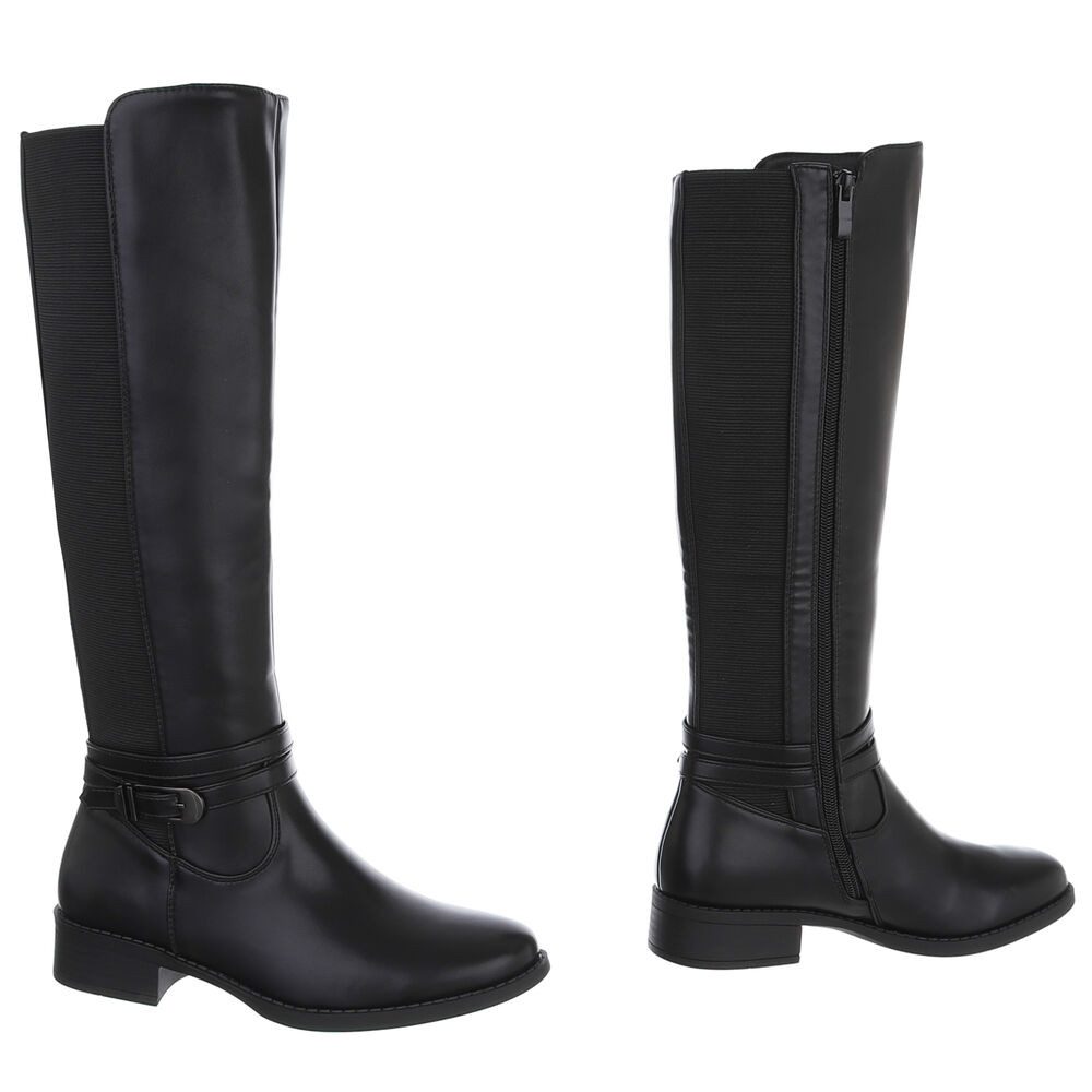 Ital-Design Elegante Stiefel für Damen mit hoher Passform und Schnalle Stiefel (90169487) Blockabsatz Flache Stiefel in Schwarz – Bild 4 von 5