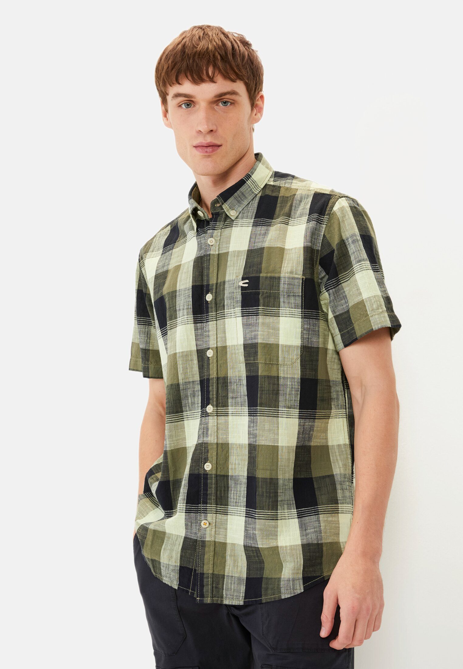 camel active Kurzarmhemd aus reiner Baumwolle Kurzarm Button-Down Button-Do günstig online kaufen