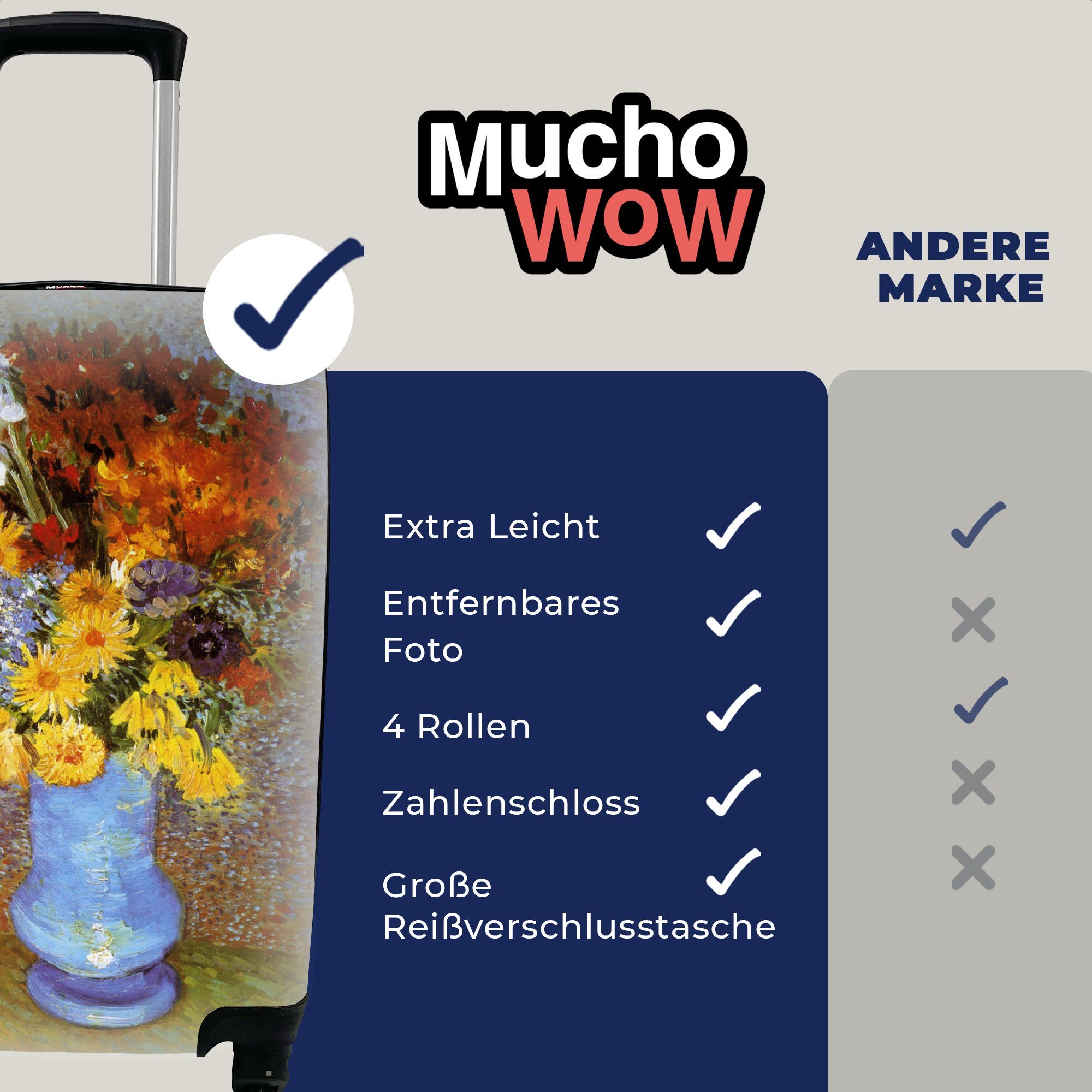 MuchoWow - mit Trolley, Ferien, Reisetasche van Reisekoffer 4 Rollen, mit und Anemonen für Gogh, Gänseblümchen rollen, Handgepäckkoffer Vase Handgepäck Vincent