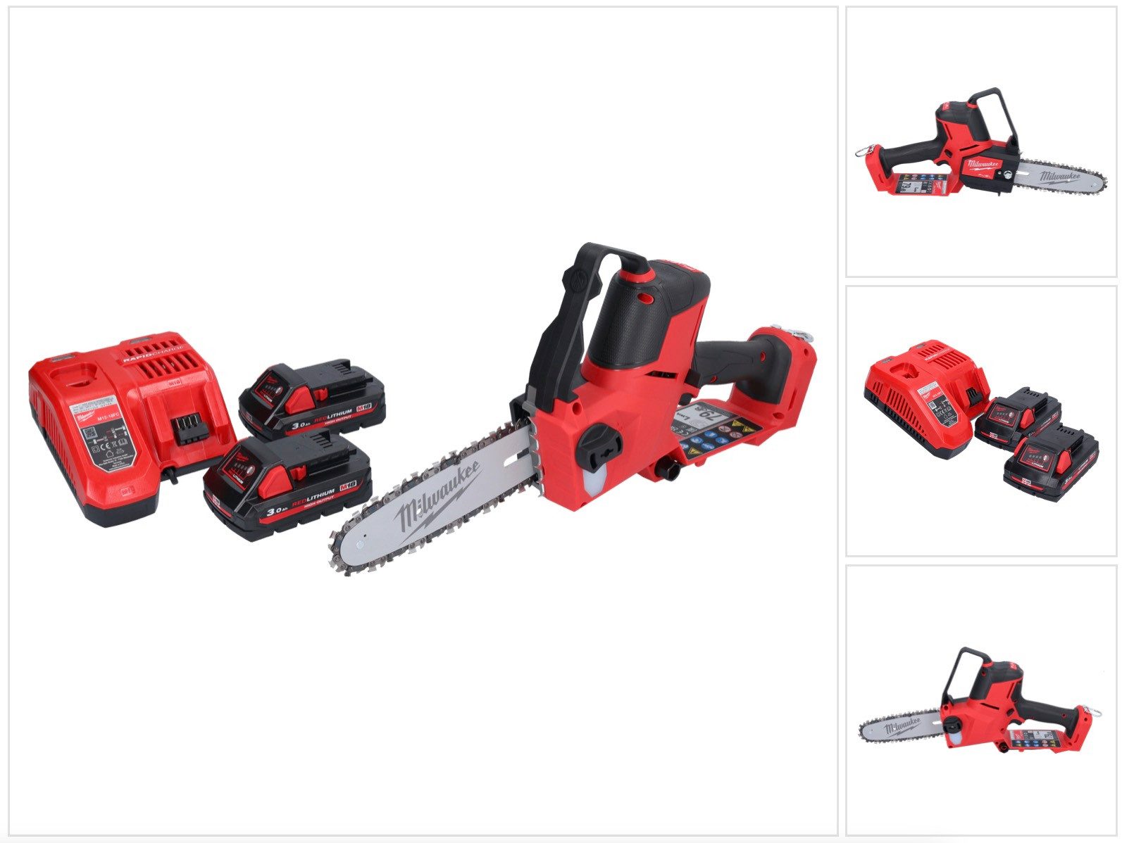 Milwaukee Benzin-Kettensäge M18 FHS20-302 Akku Astsäge 18 V 20 cm + 2x Akku 3,0 Ah + Ladegerät