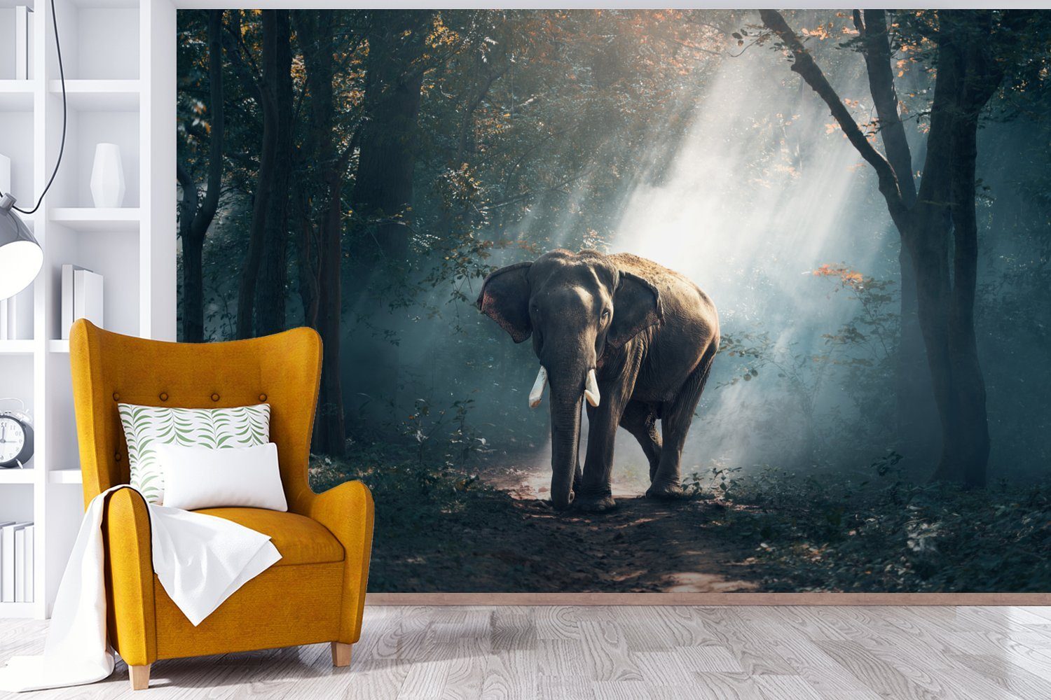 Kinderzimmer, Schlafzimmer, - (6 St), Sonne, Elefant - Wohnzimmer, für Matt, Tapete Wallpaper bedruckt, MuchoWow Wald Fototapete Vinyl