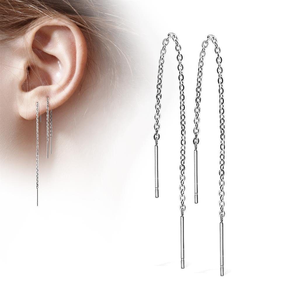 BUNGSA Ohrhänger-Set Ohrhänger lange aus (1 Stück) Paar Edelstahl Stäbe Damen (2 und Kette