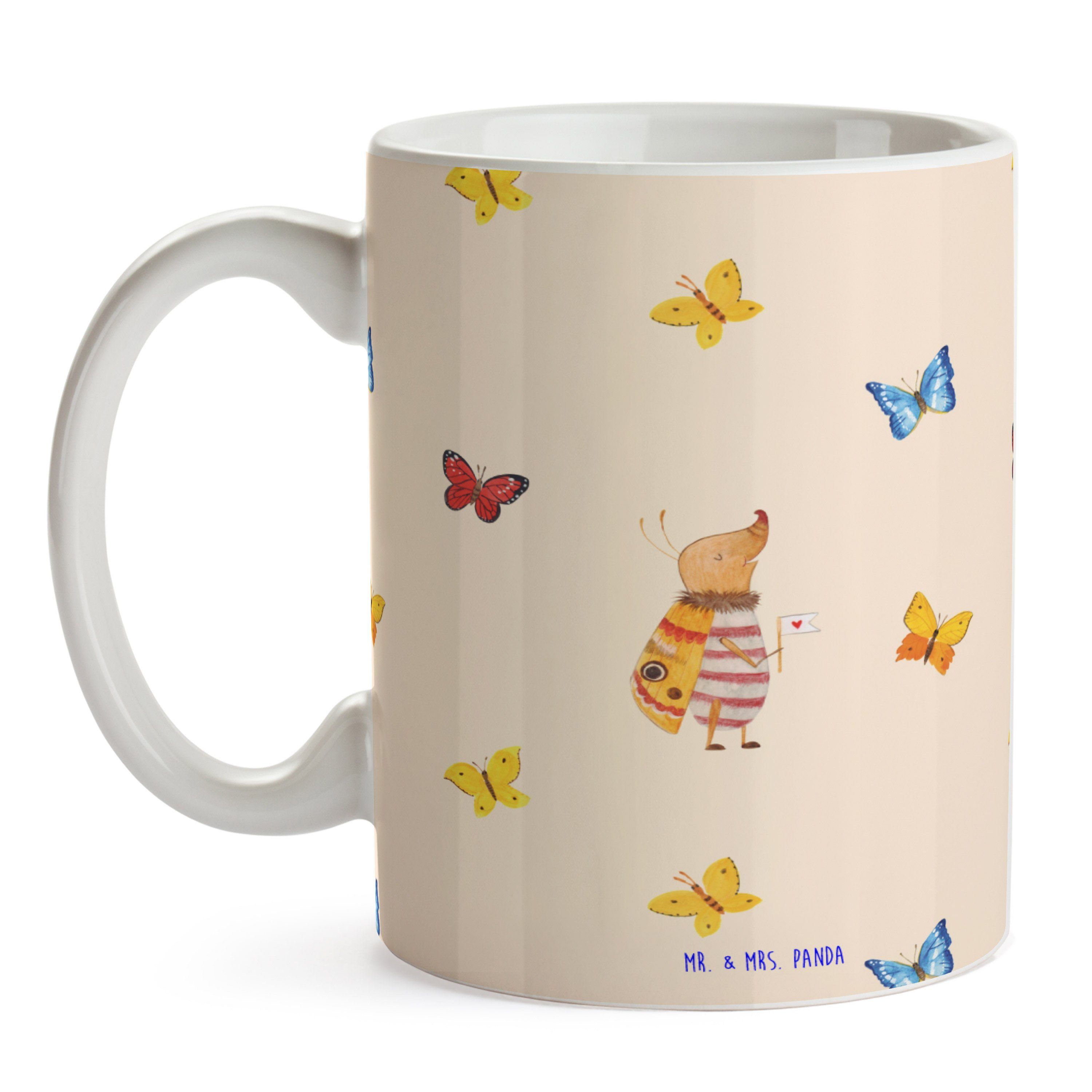 & Geschenk, Keramik Panda süß, - Küche, - Tasse Mrs. Sprüche, Nachtfalter Fähnchen Mr. Tasse mit Gelb