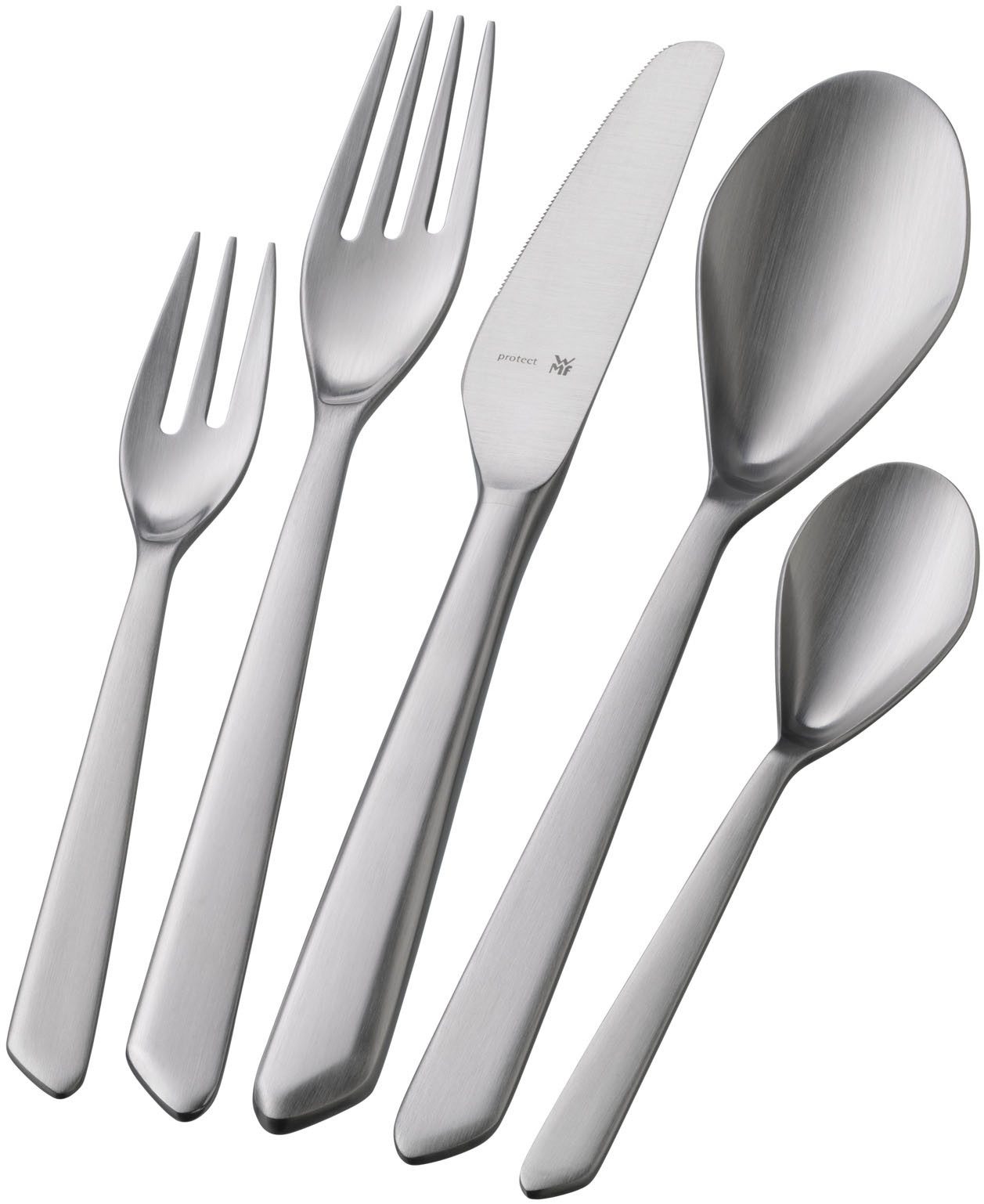 WMF Besteck-Set Neo in natürlicher Optik, ergonomische Haptik, Wellenschliff-Messer (66-tlg), 12 Personen, Cromargan® Edelstahl Rostfrei 18/10, spülmaschinengeeignet, optimale Schärfe, hochwertiger Besteckkasten
