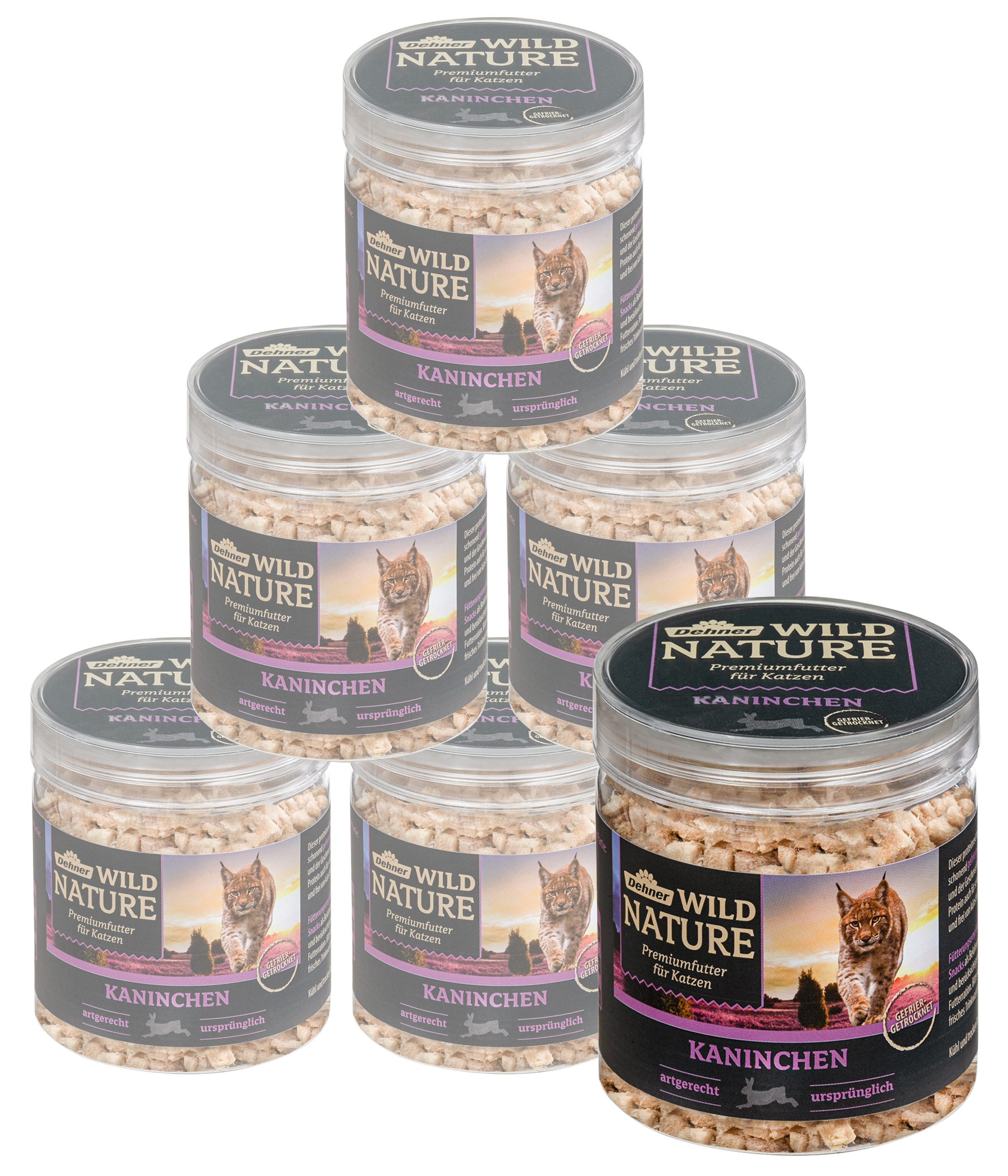 Dehner Wild Nature Katzensnack, versch. Sorten, 6 x Dose, glutenfrei, Leckerli für sensible Katzen, gefriergetrocknet, zuckerfrei
