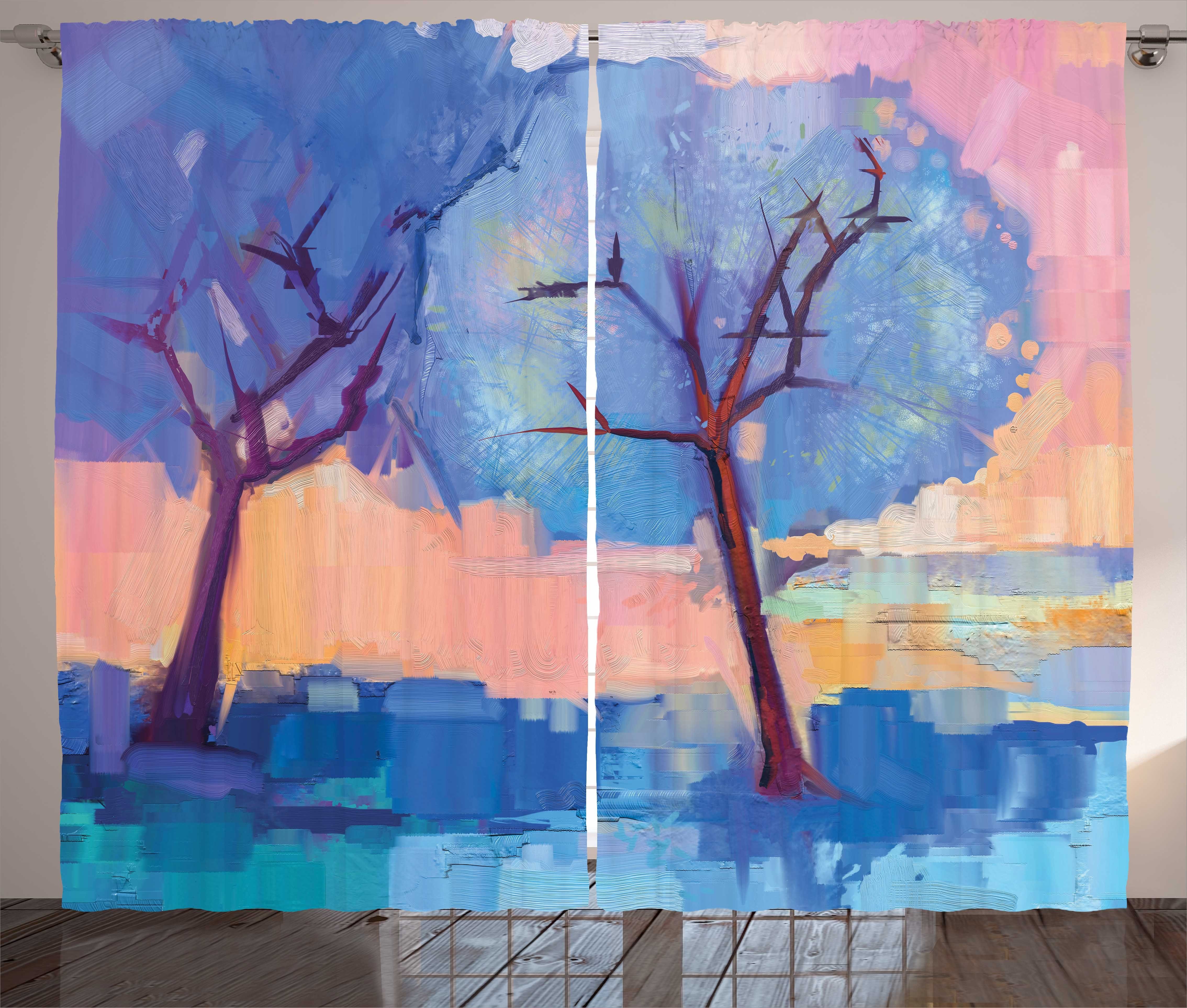 Natur Impressionist Gardine Abakuhaus, Vorhang Abstrakt Haken, und Bäume Schlaufen Schlafzimmer mit Kräuselband