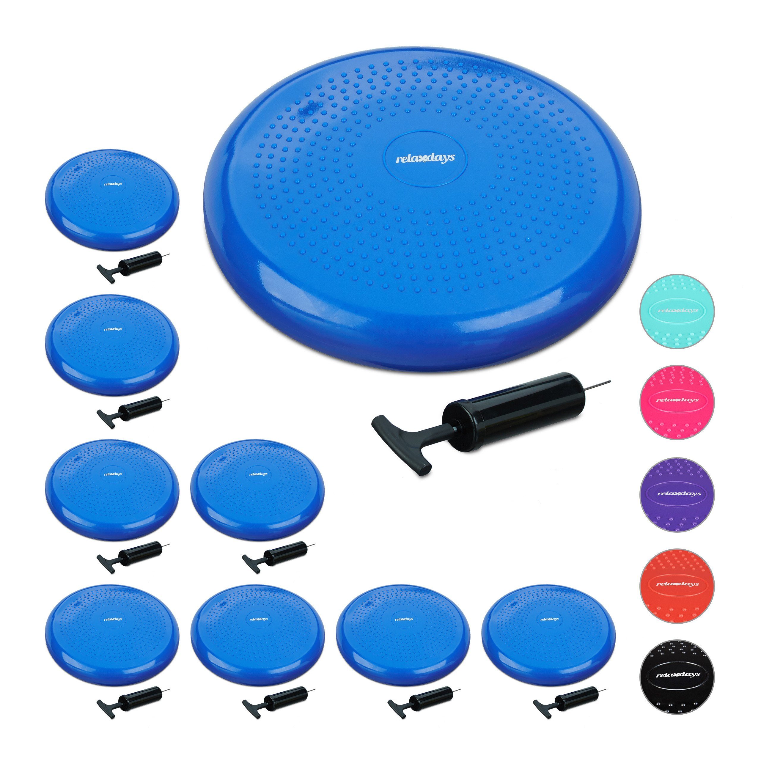 Ballsitzkissen 9 x Balance Kissen blau mit Luftpumpe
